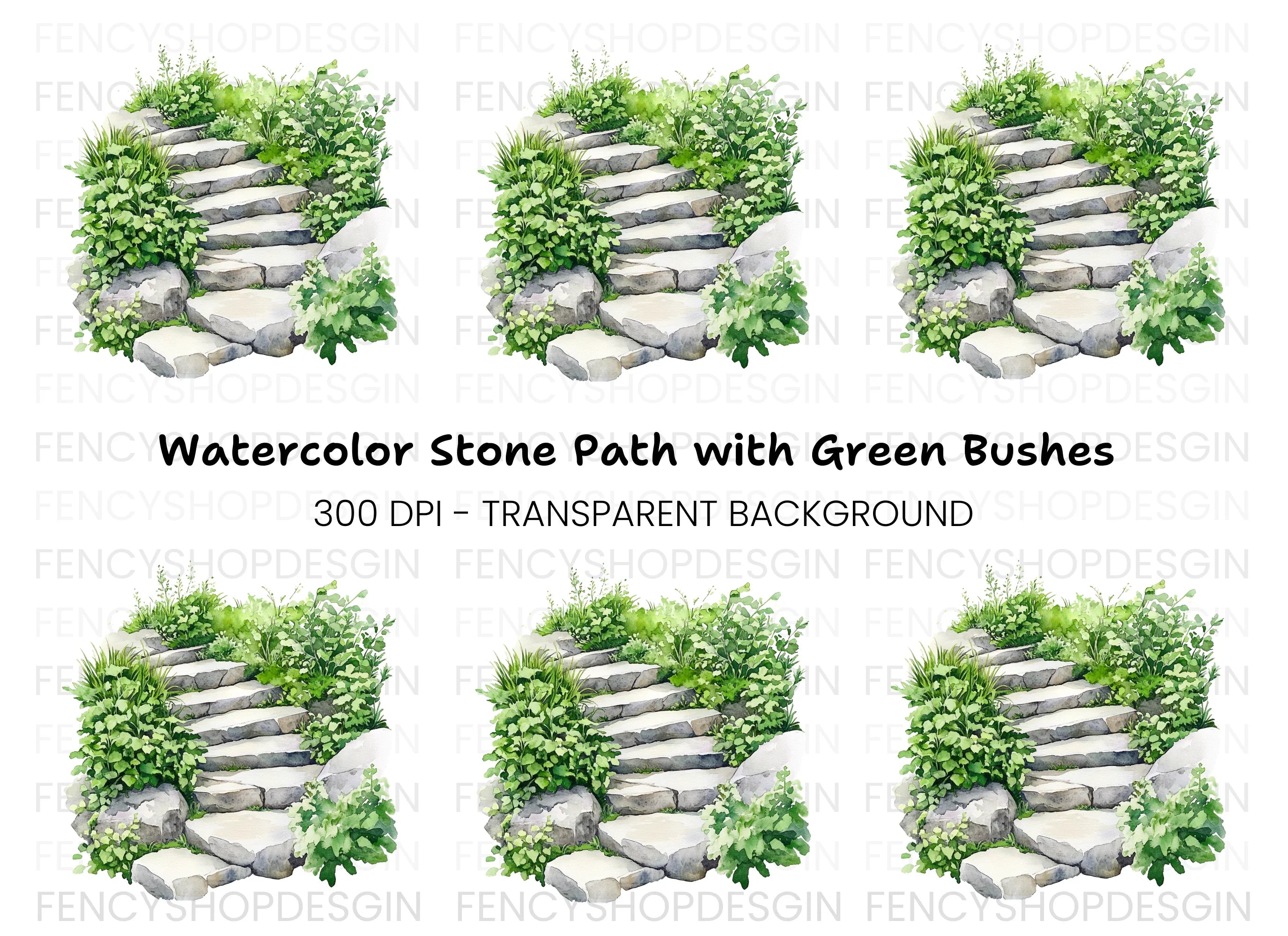 Stone Steps with Lush Greenery Clipart Bundle