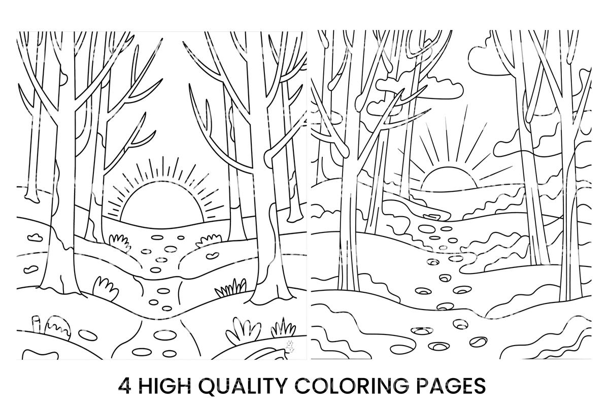 Winter Forest Sunrise Coloring Books