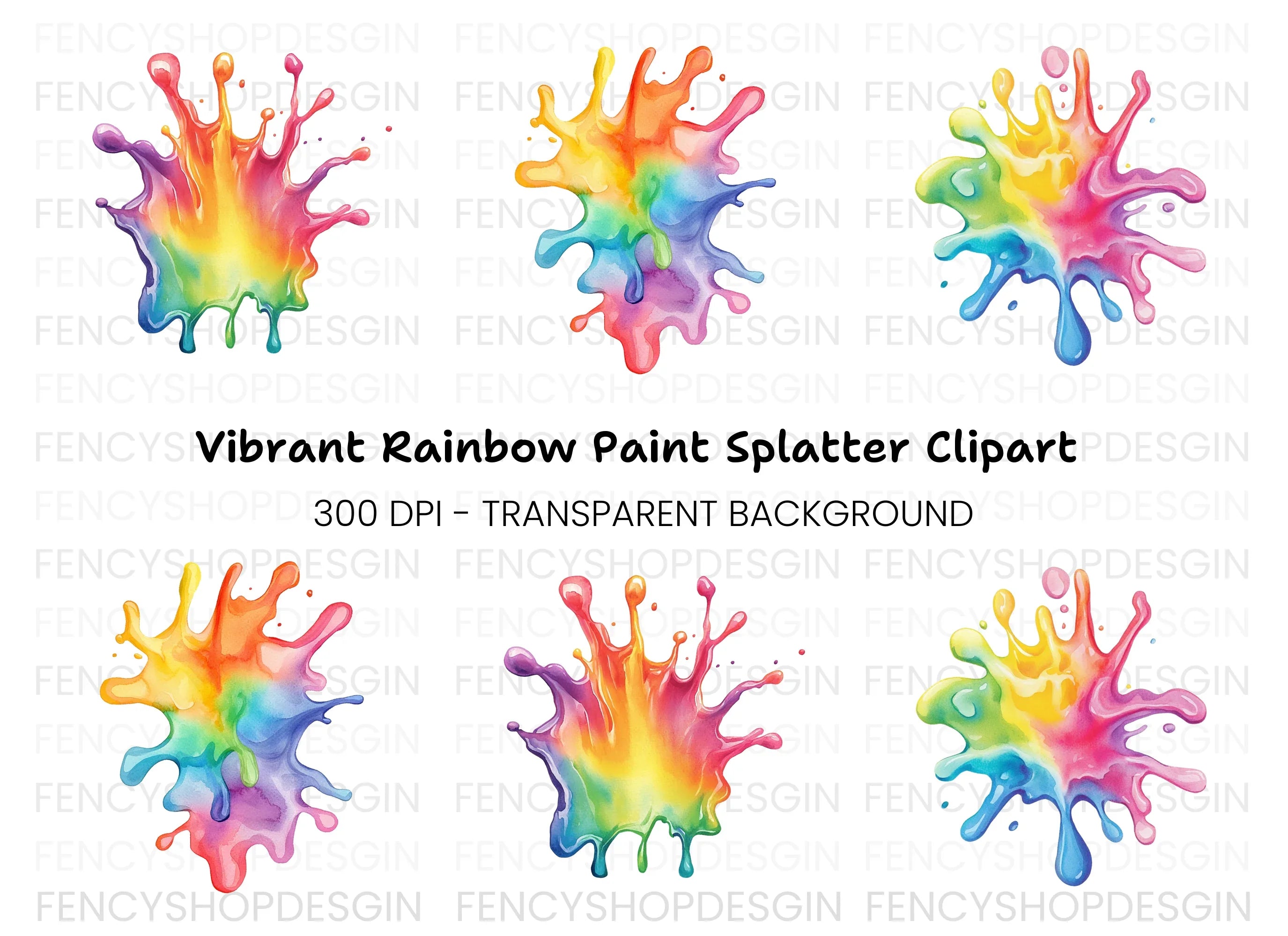 Vibrant Paint Splashes Clipart Bundle