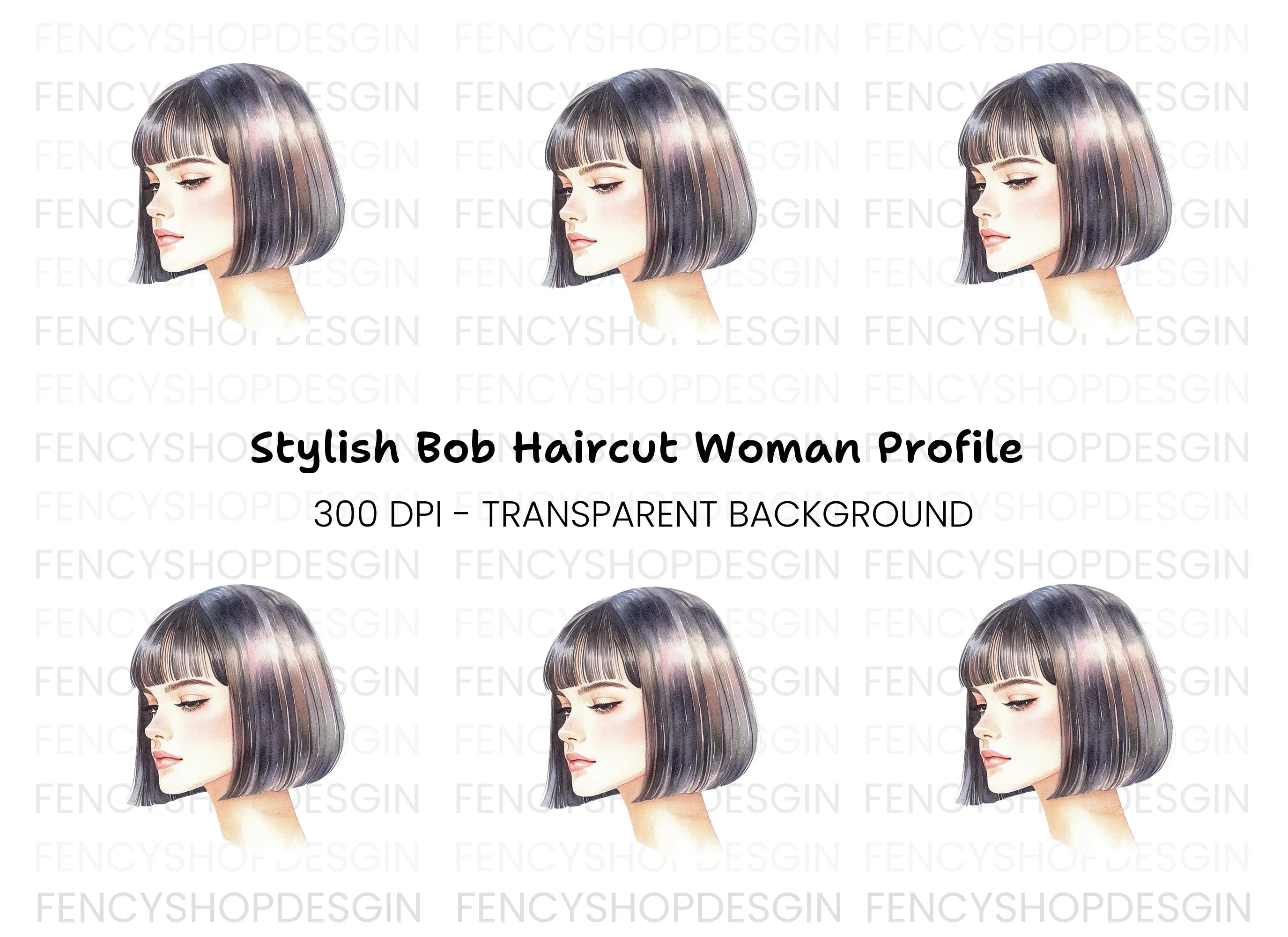Stylish Bob Haircut Woman Clipart Bundle