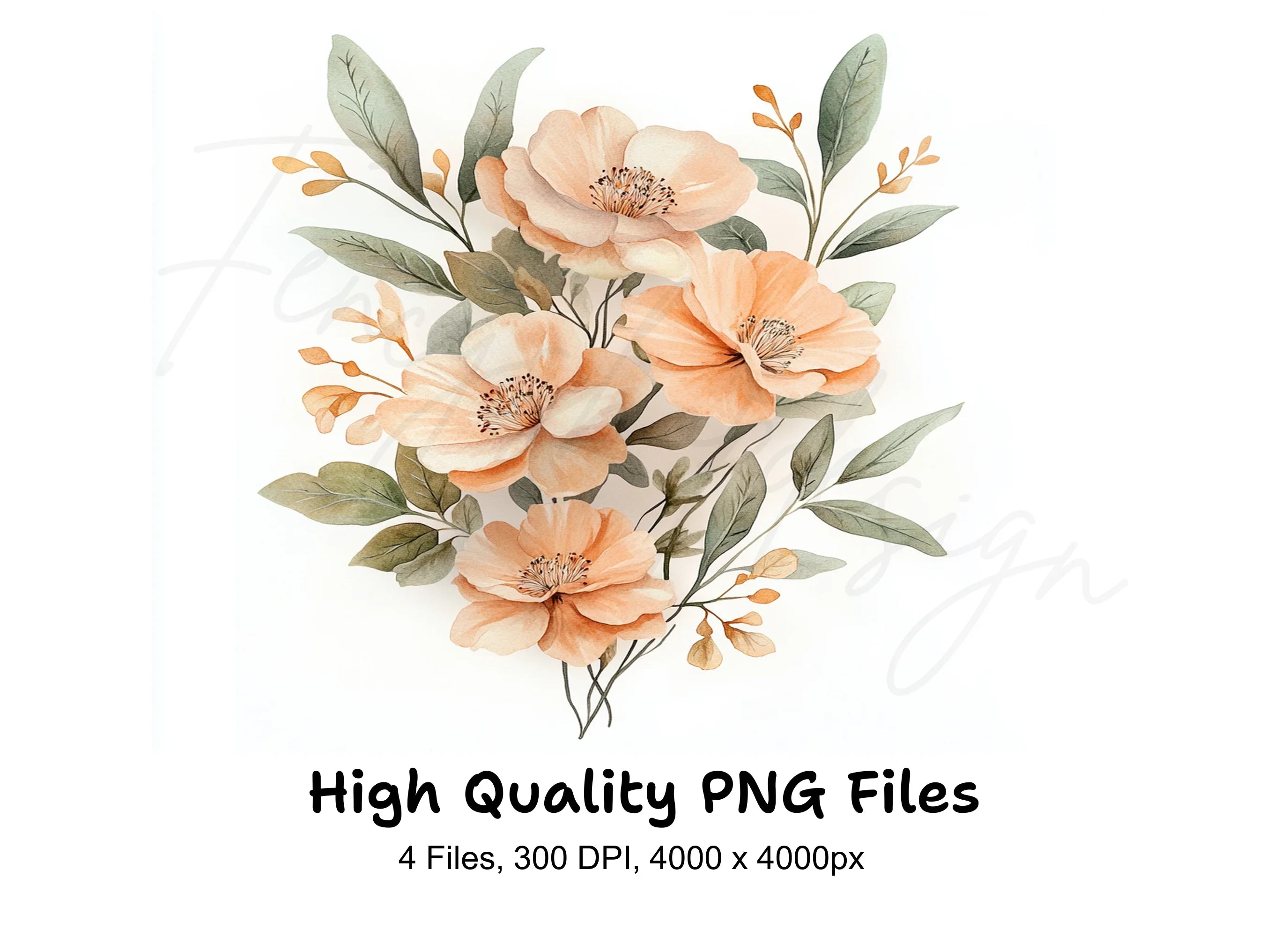 Peach Floral Clipart Bundle