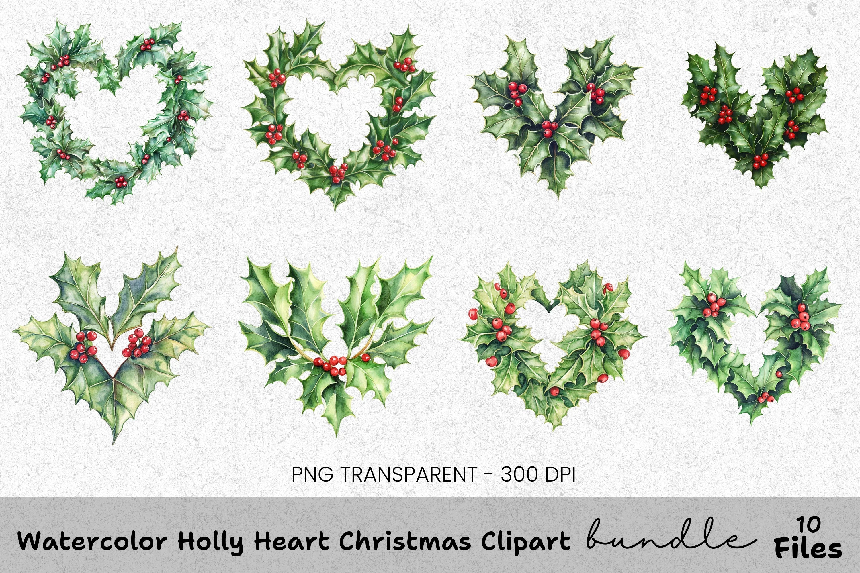 Holly Heart Christmas Clipart Bundle