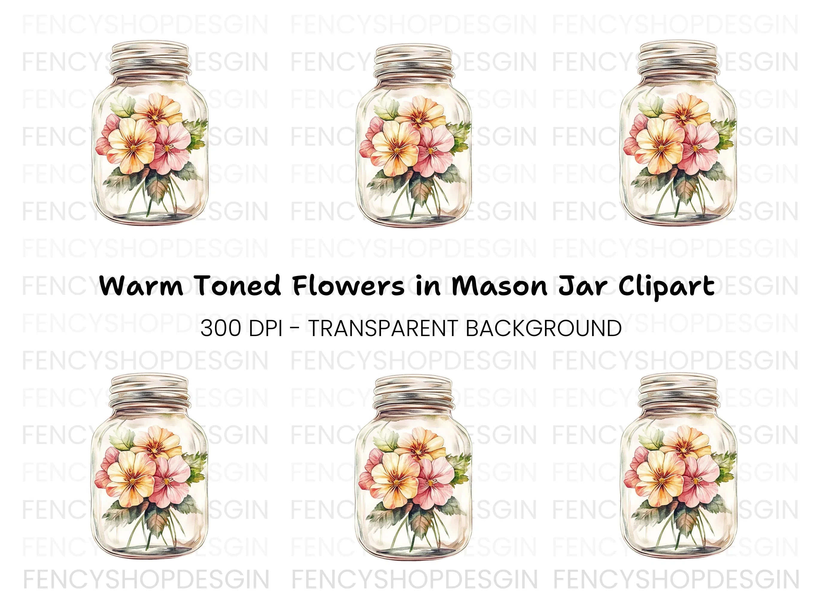 Flowers in Jar Clipart Bundle