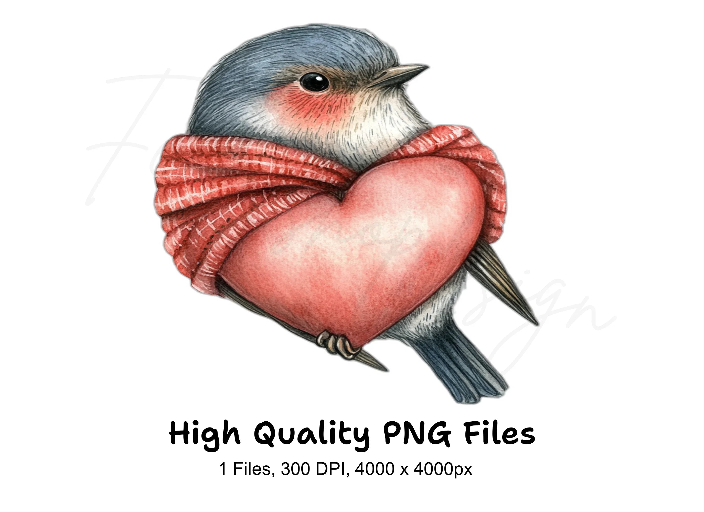 Cute Bird with Heart Clipart Bundle