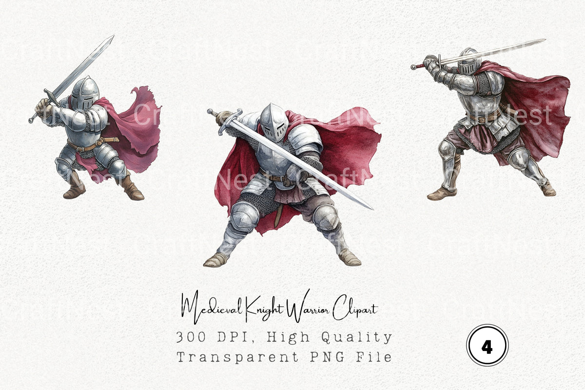 Medieval Knight Warrior Clipart Bundle