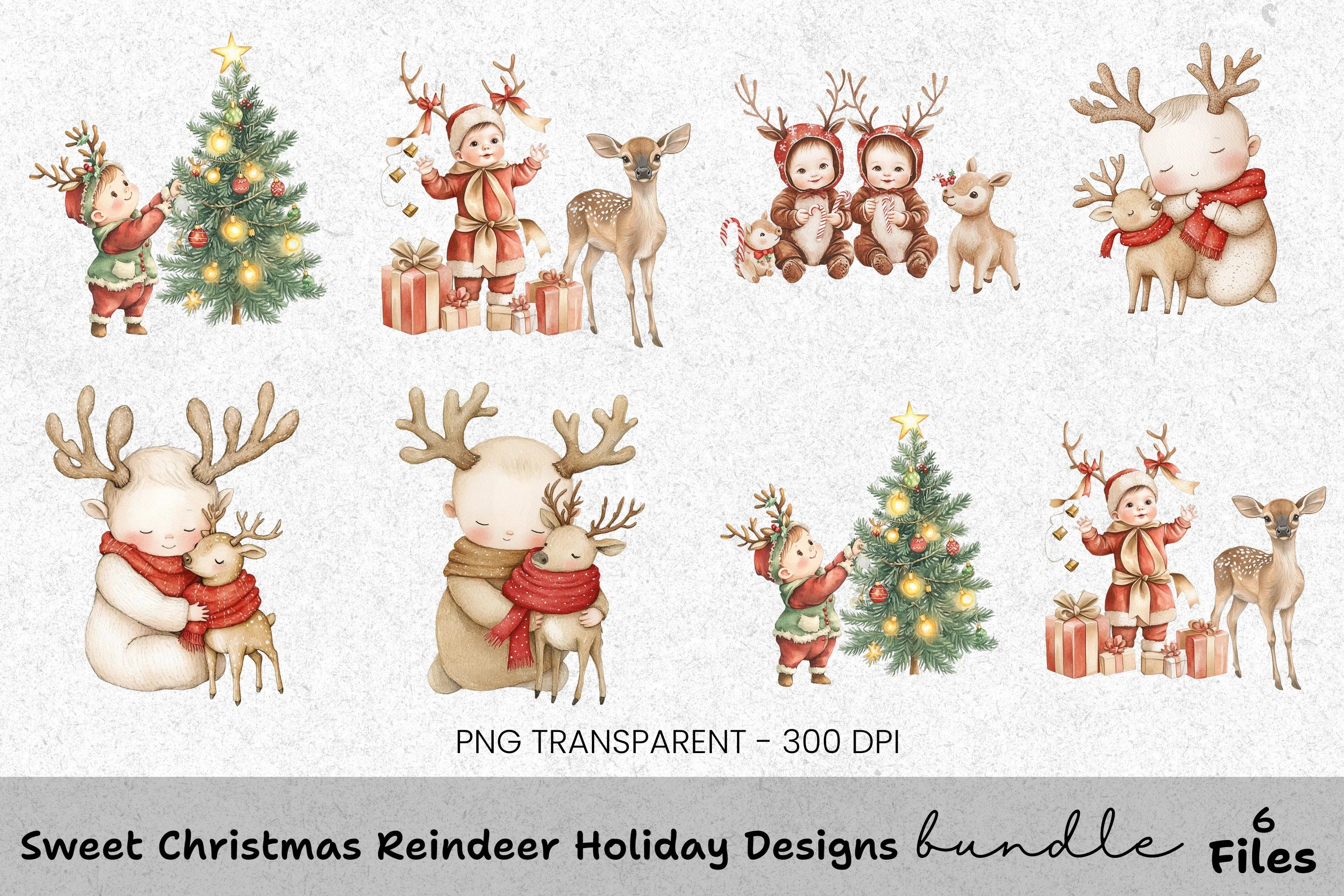 Cute Baby Reindeer Christmas Clipart Bundle