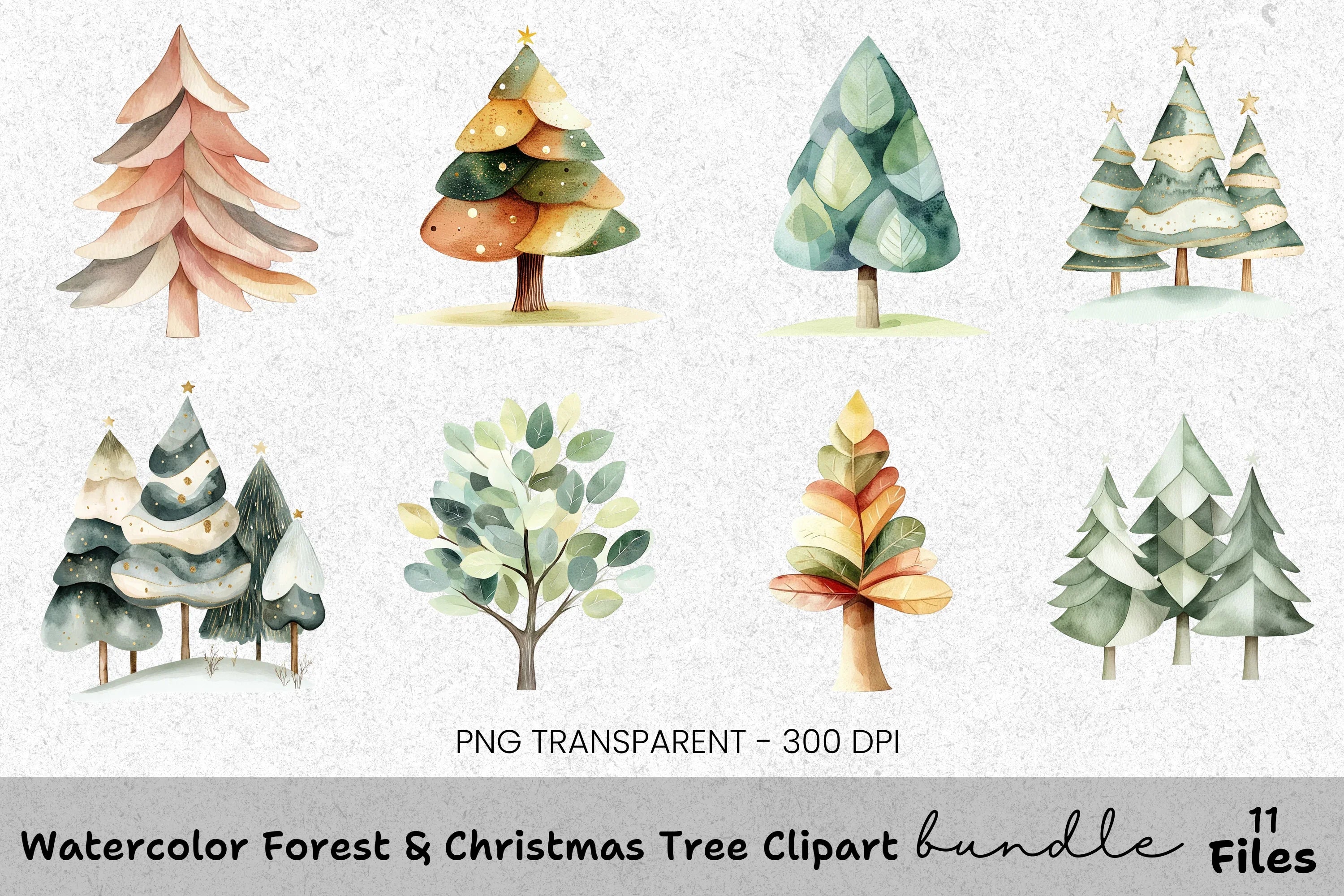 Forest Christmas Tree Clipart Bundle