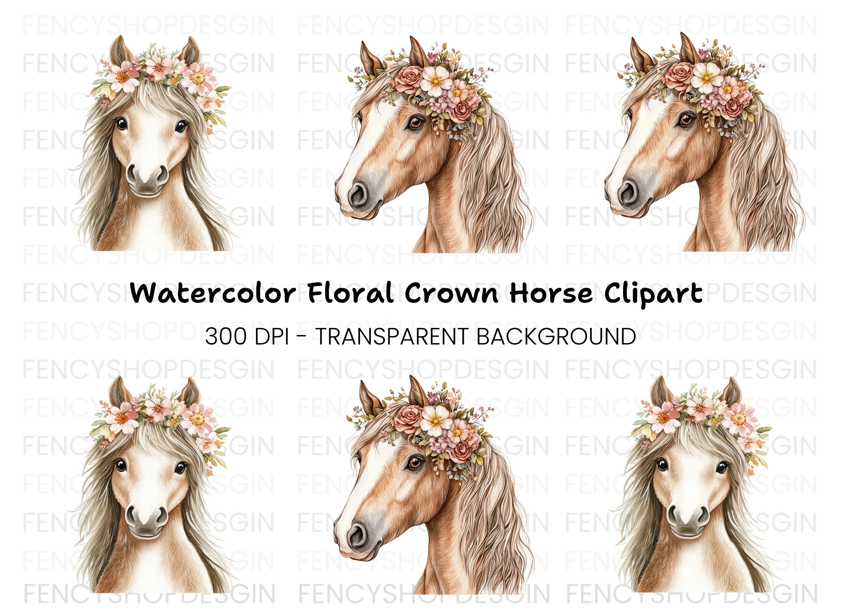 Horses with Flower Crowns Clipart Bundle
