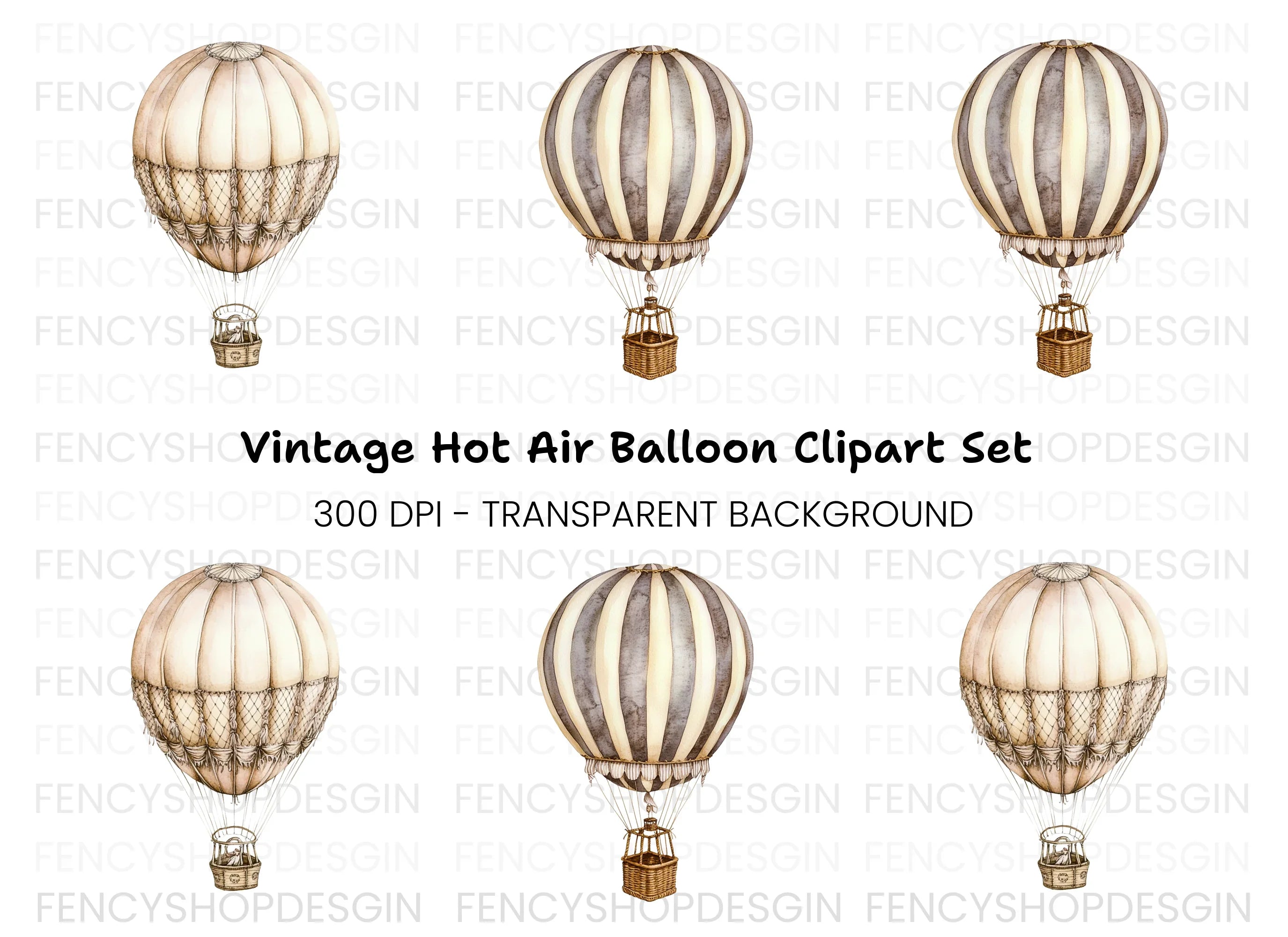 Vintage Hot Air Balloon Clipart Bundle