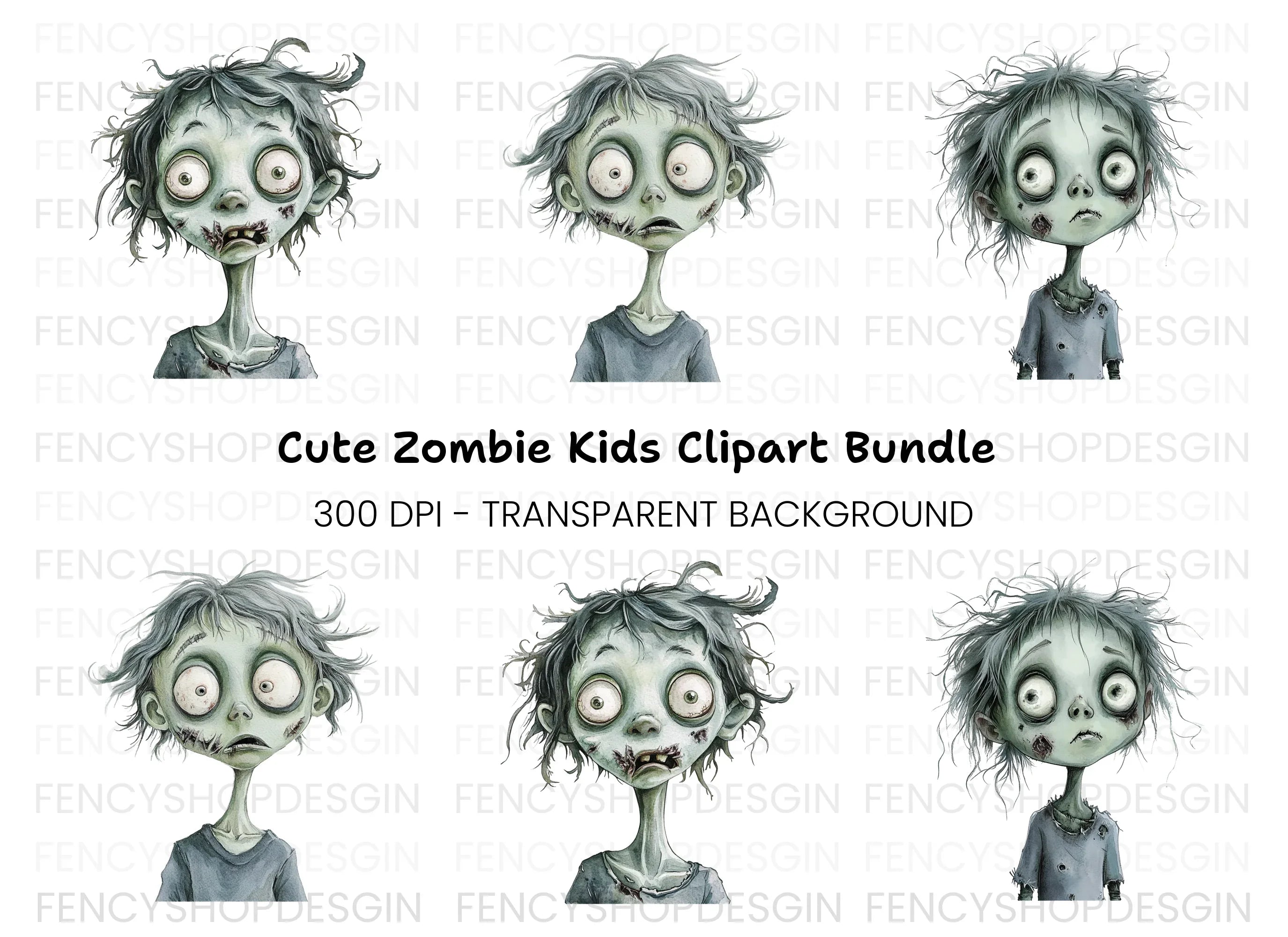 Three Zombie Kids Clipart Bundle