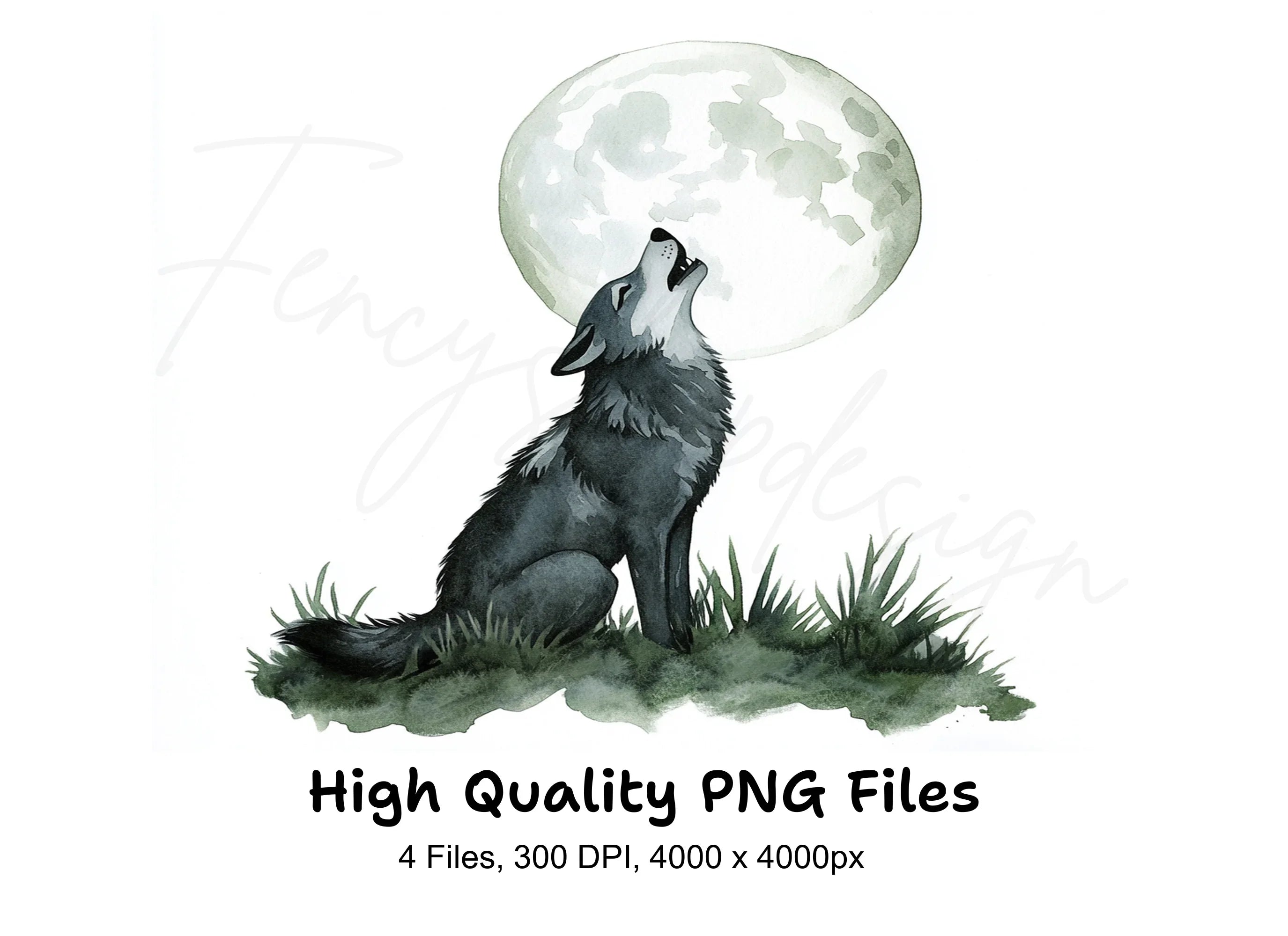 Howling Wolf Moon Clipart Bundle