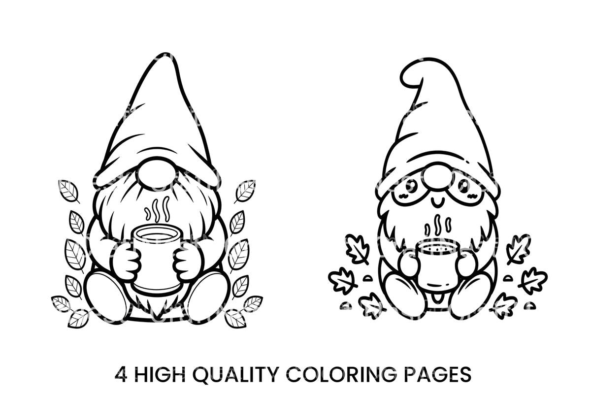 Autumn Gnomes with Hot Drinks Coloring Books