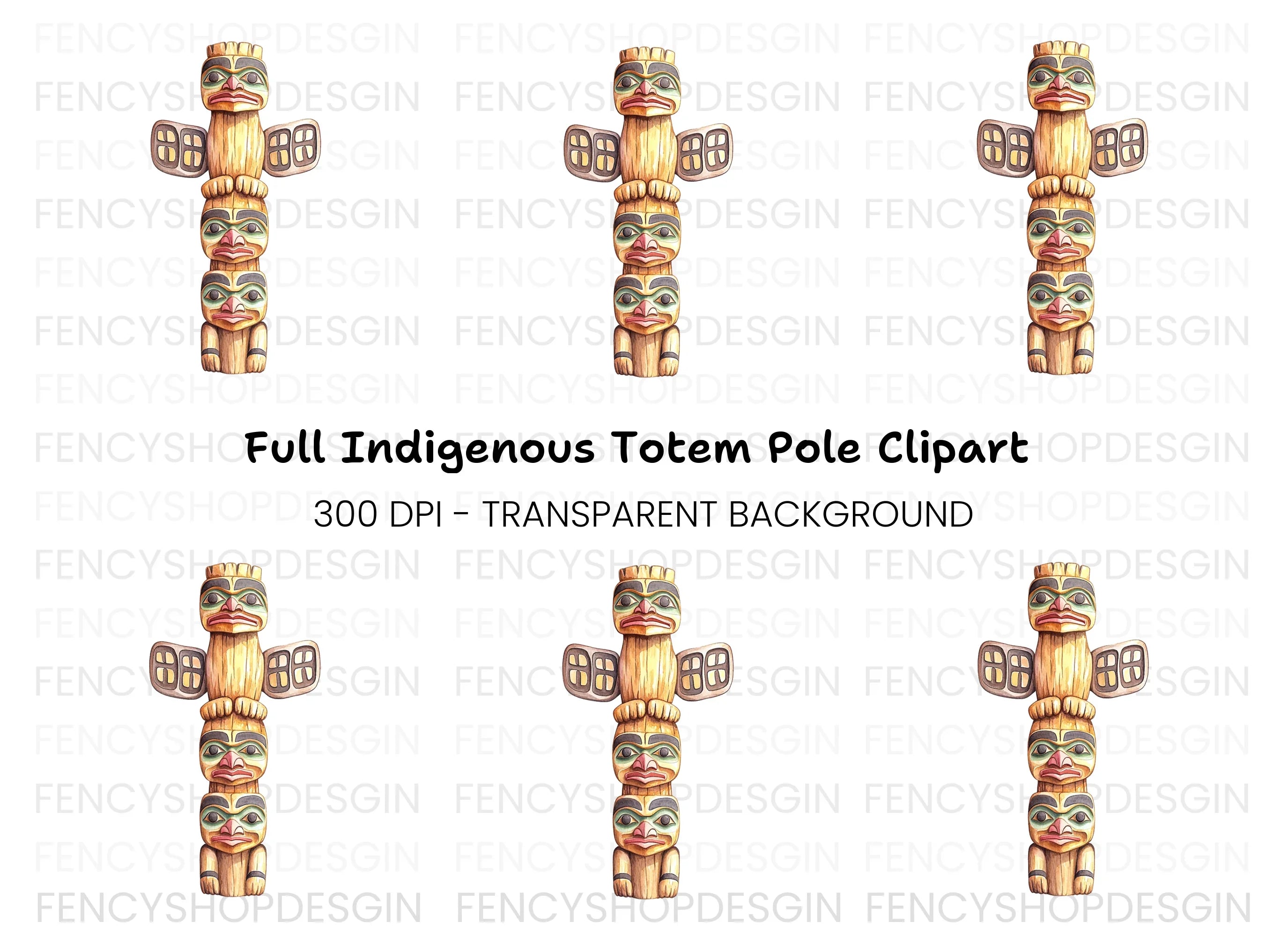 Traditional Totem Pole Clipart Bundle