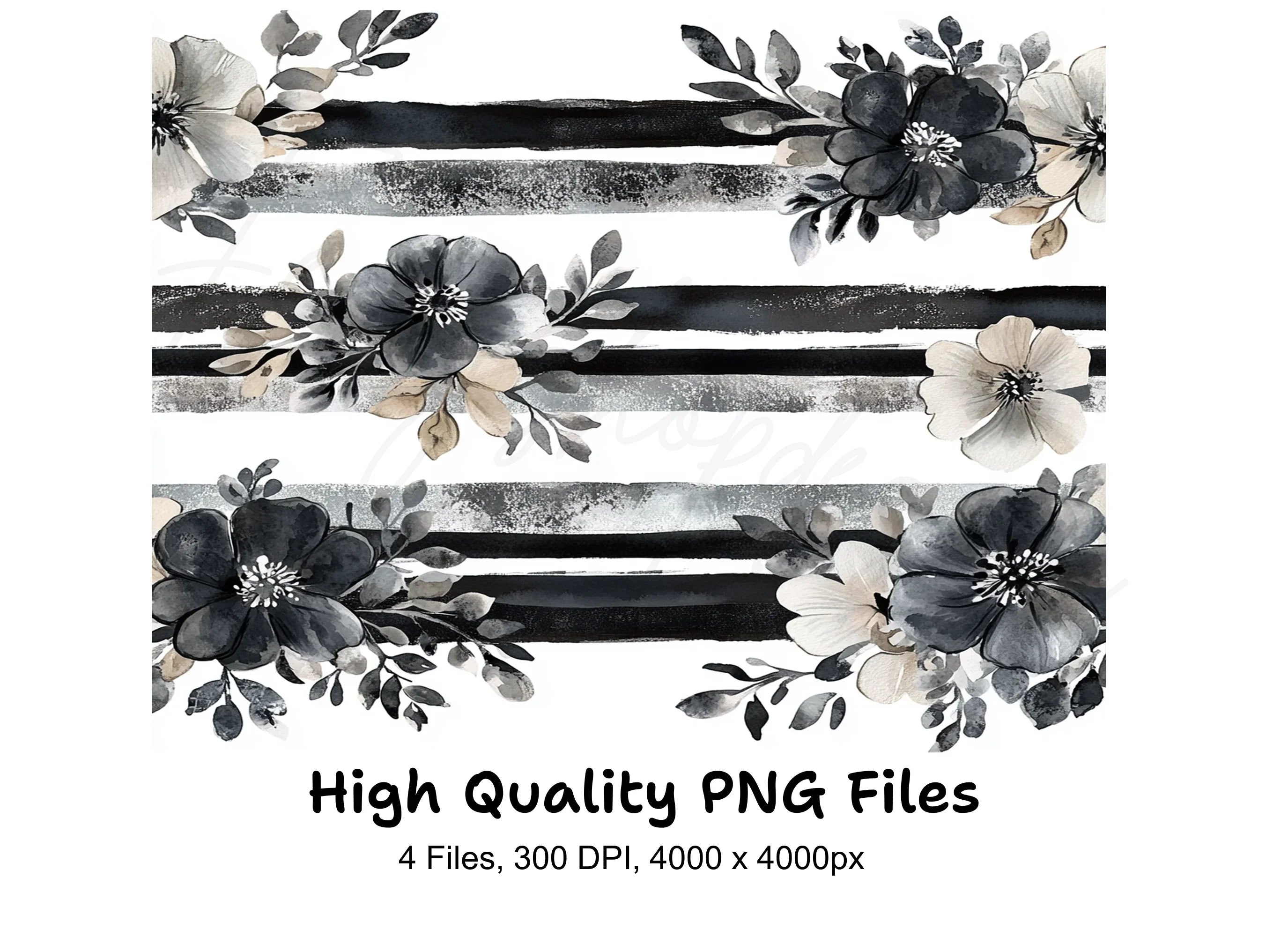 Monochrome Floral Stripes Clipart Bundle