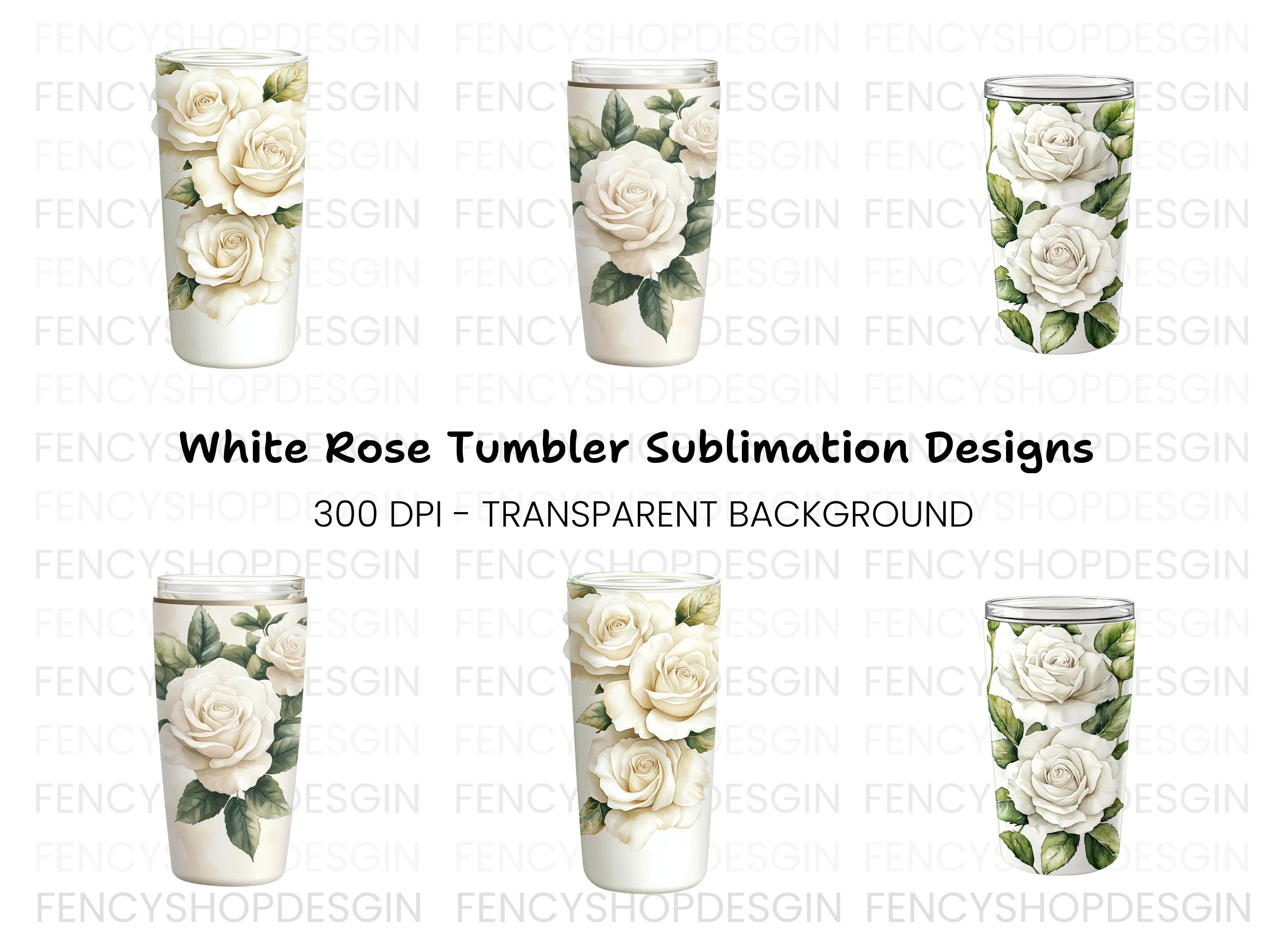 White Rose Tumbler Clipart Bundle