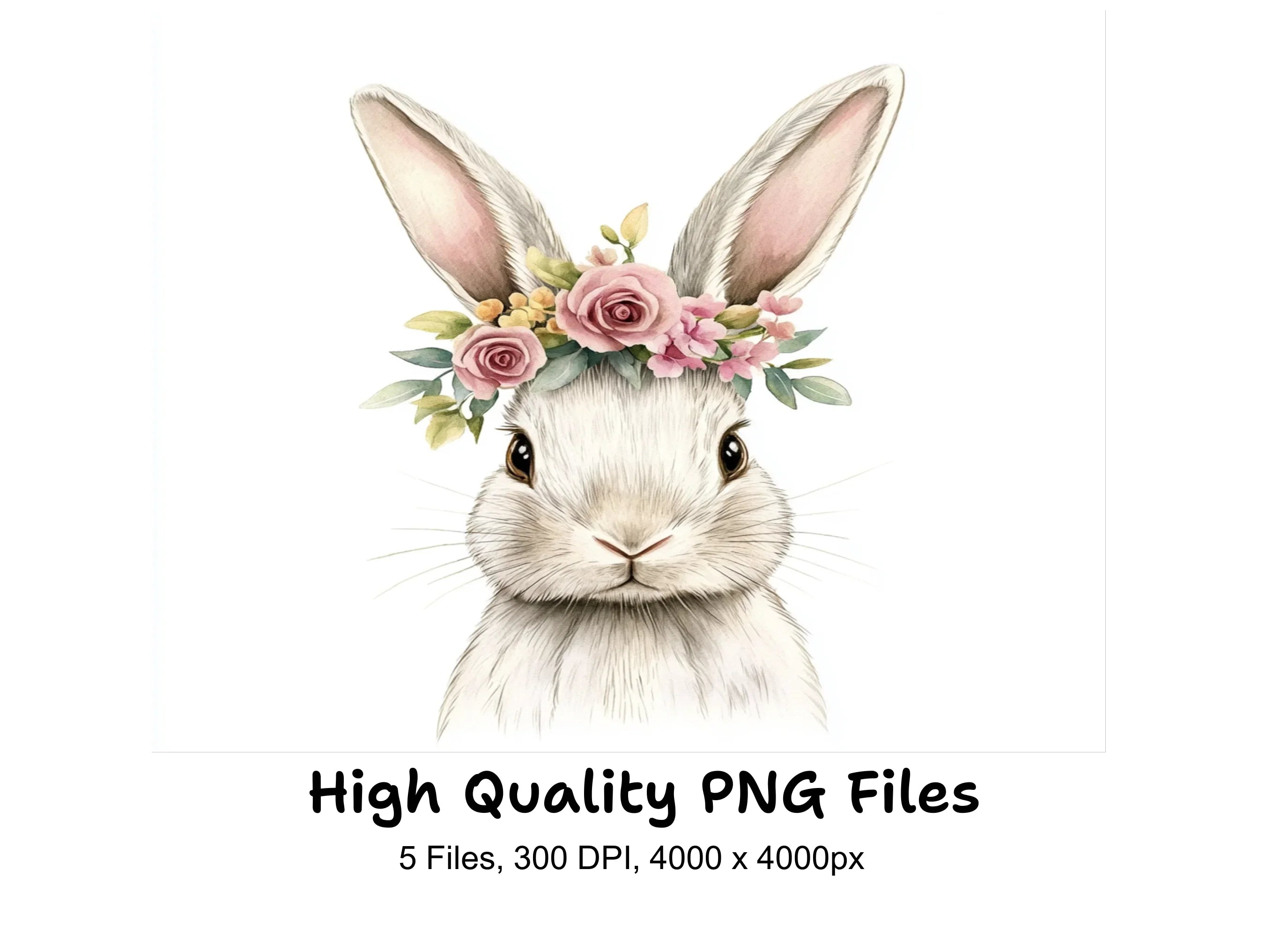 Bunny Faces with Flower Crowns Clipart Bundle