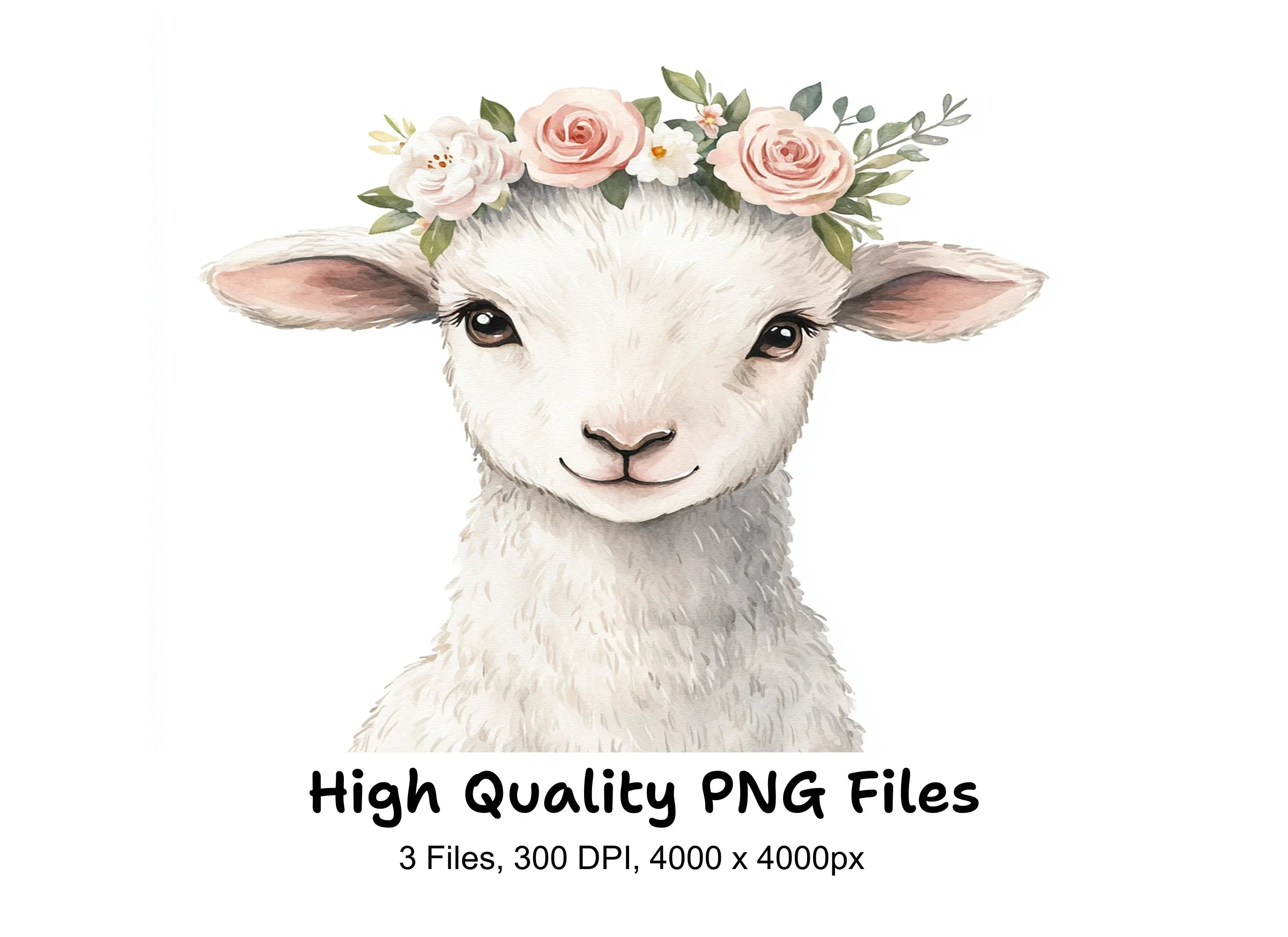 Baby Lambs with Flower Crowns Clipart Bundle