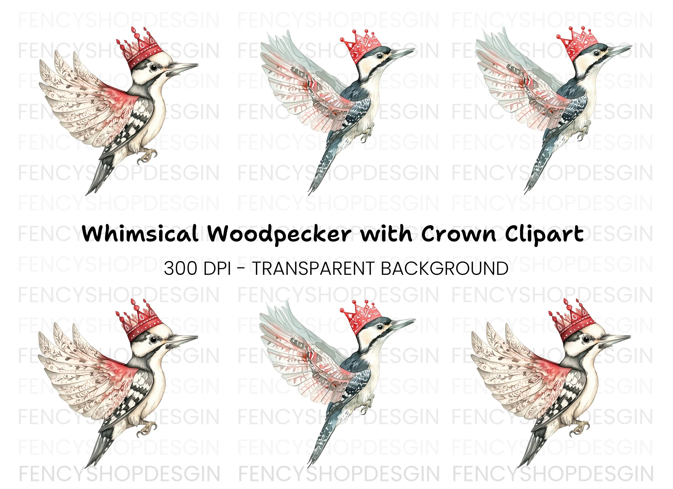 Woodpecker King Red Crown Clipart Bundle