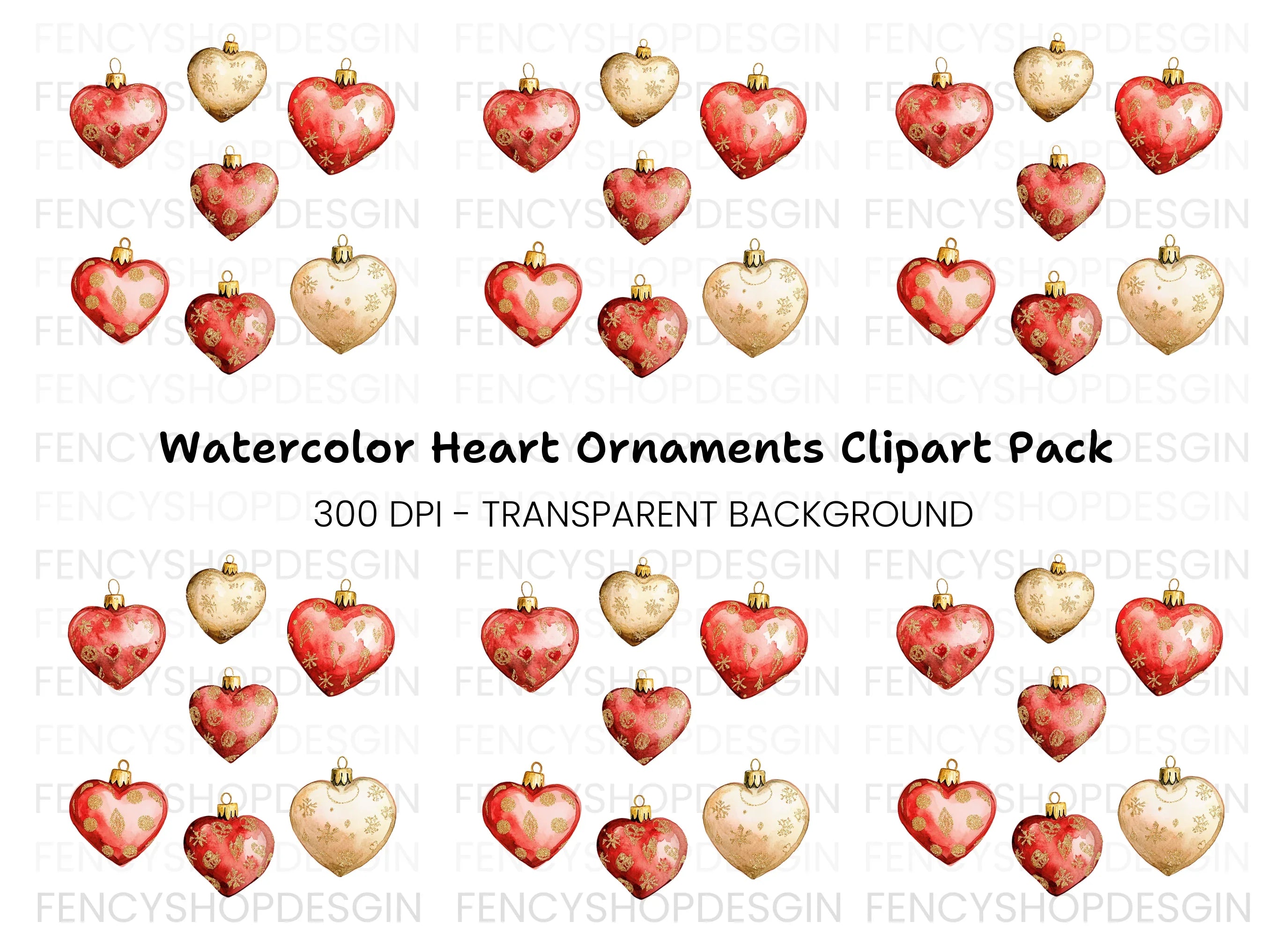 Festive Heart Ornament Clipart Bundle