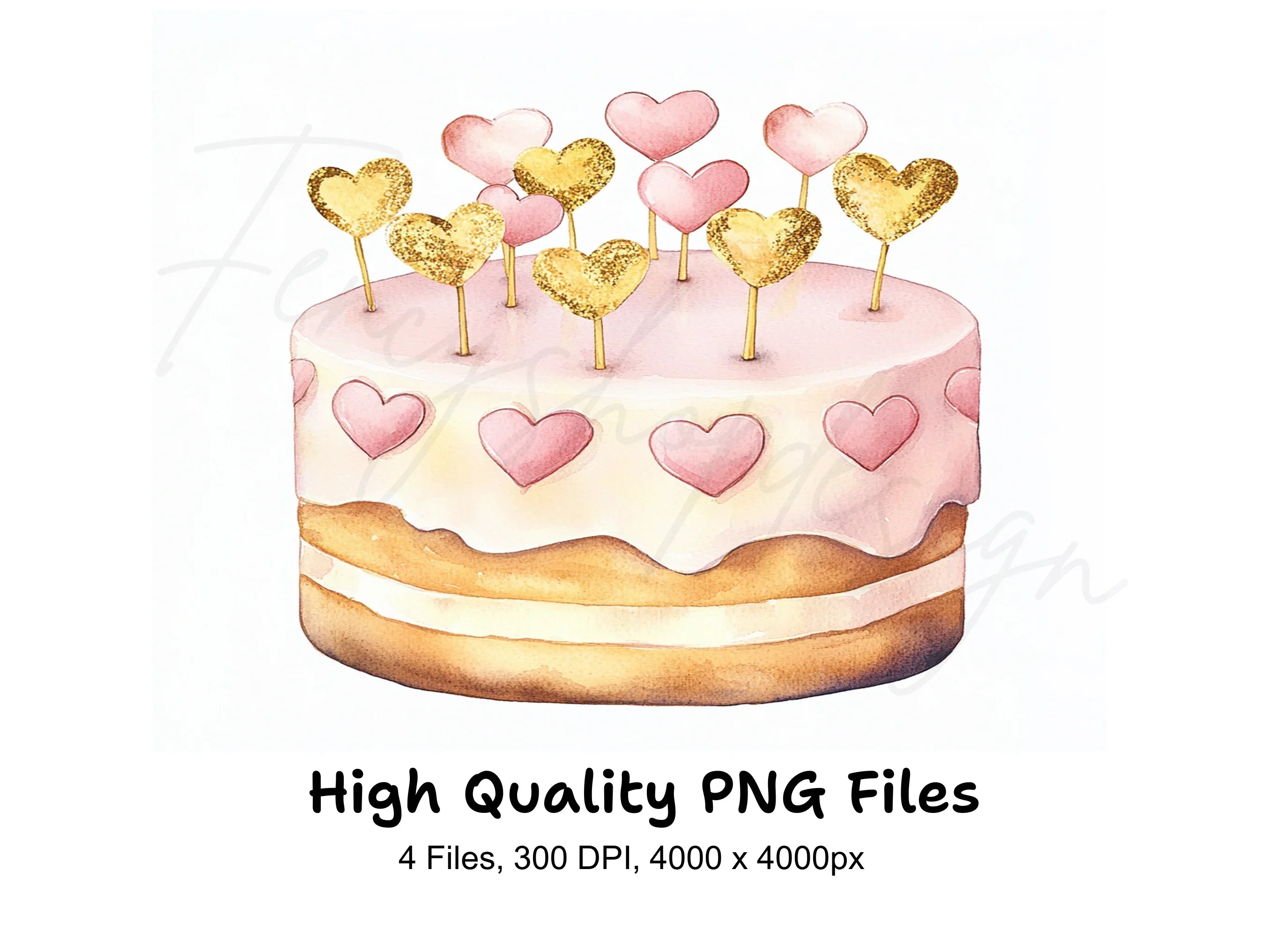 Heart Topped Birthday Cake Clipart Bundle