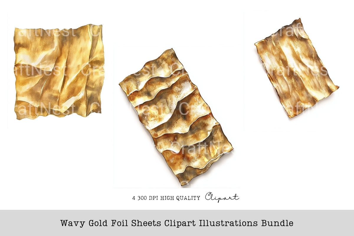 Wavy Gold Foil Sheets Illustrations Clipart Bundle