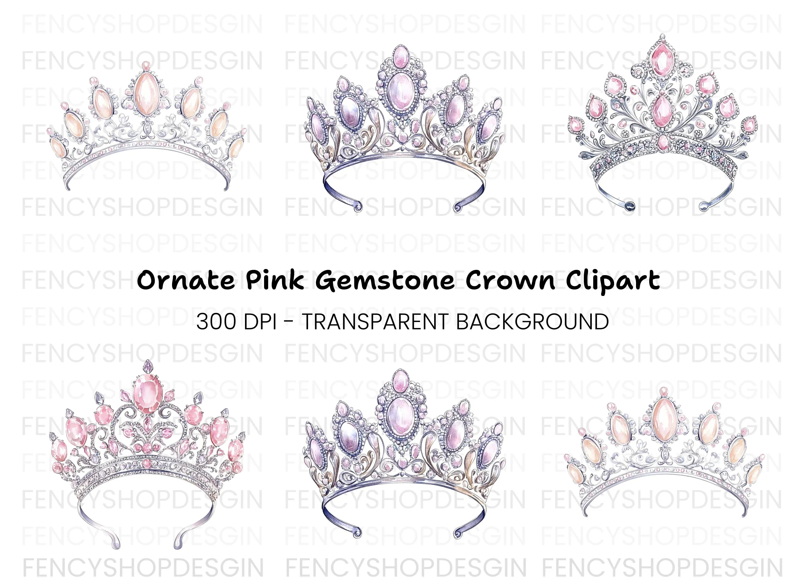 Elegant Silver and Pink Tiara Clipart Bundle