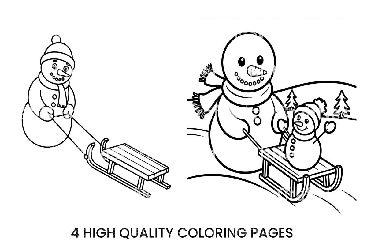 Snowman Sledding Winter Coloring Books