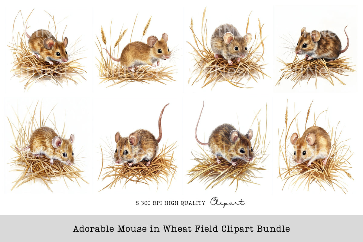 Adorable Mouse In Wheat Field Clipart Bundle