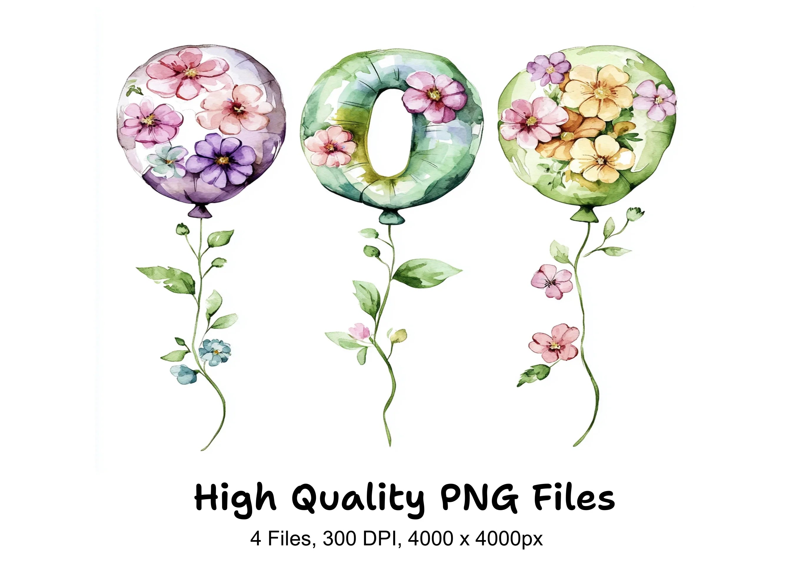 Floral Balloon Bouquets Clipart Bundle