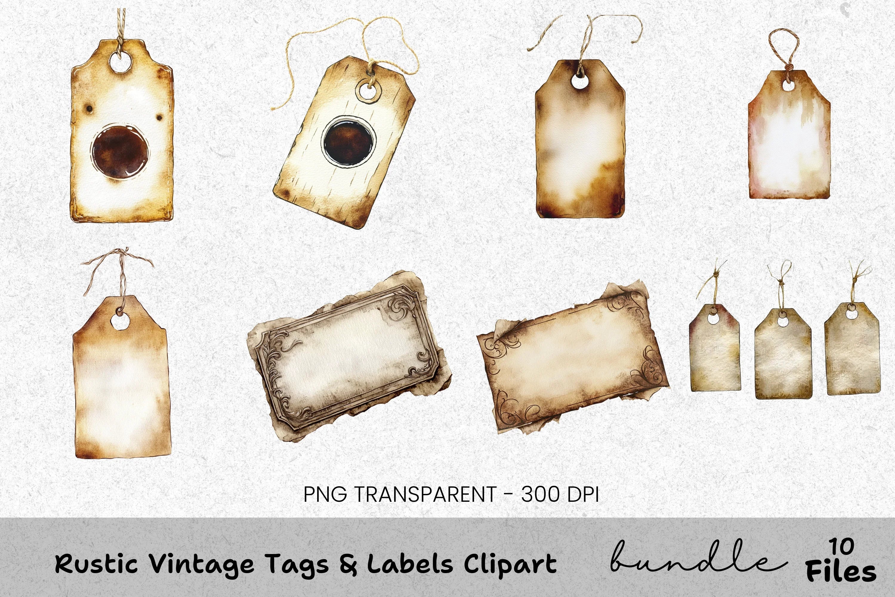 Rustic Vintage Tags Labels Clipart Bundle