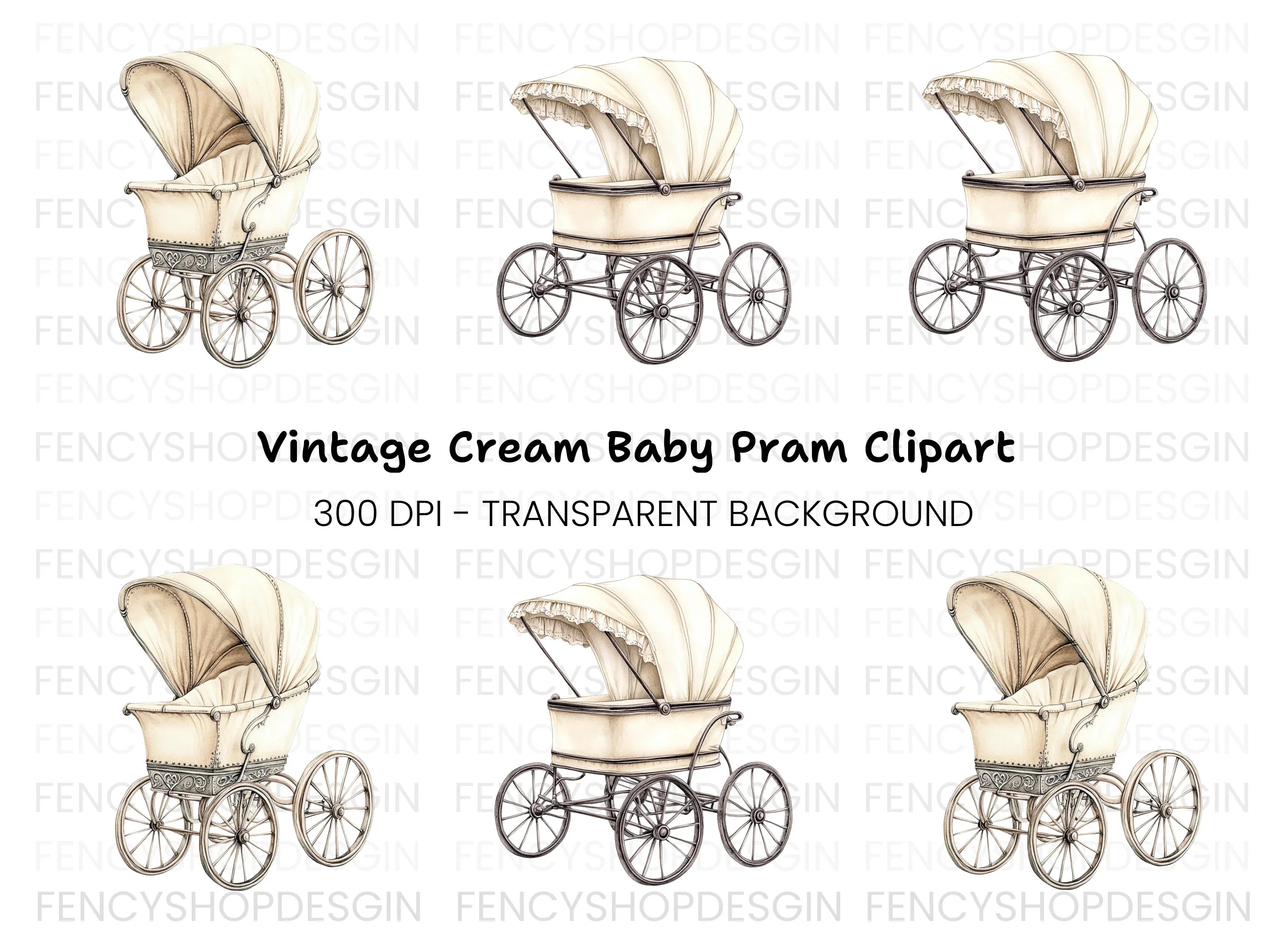 Antique Baby Pram Clipart Bundle