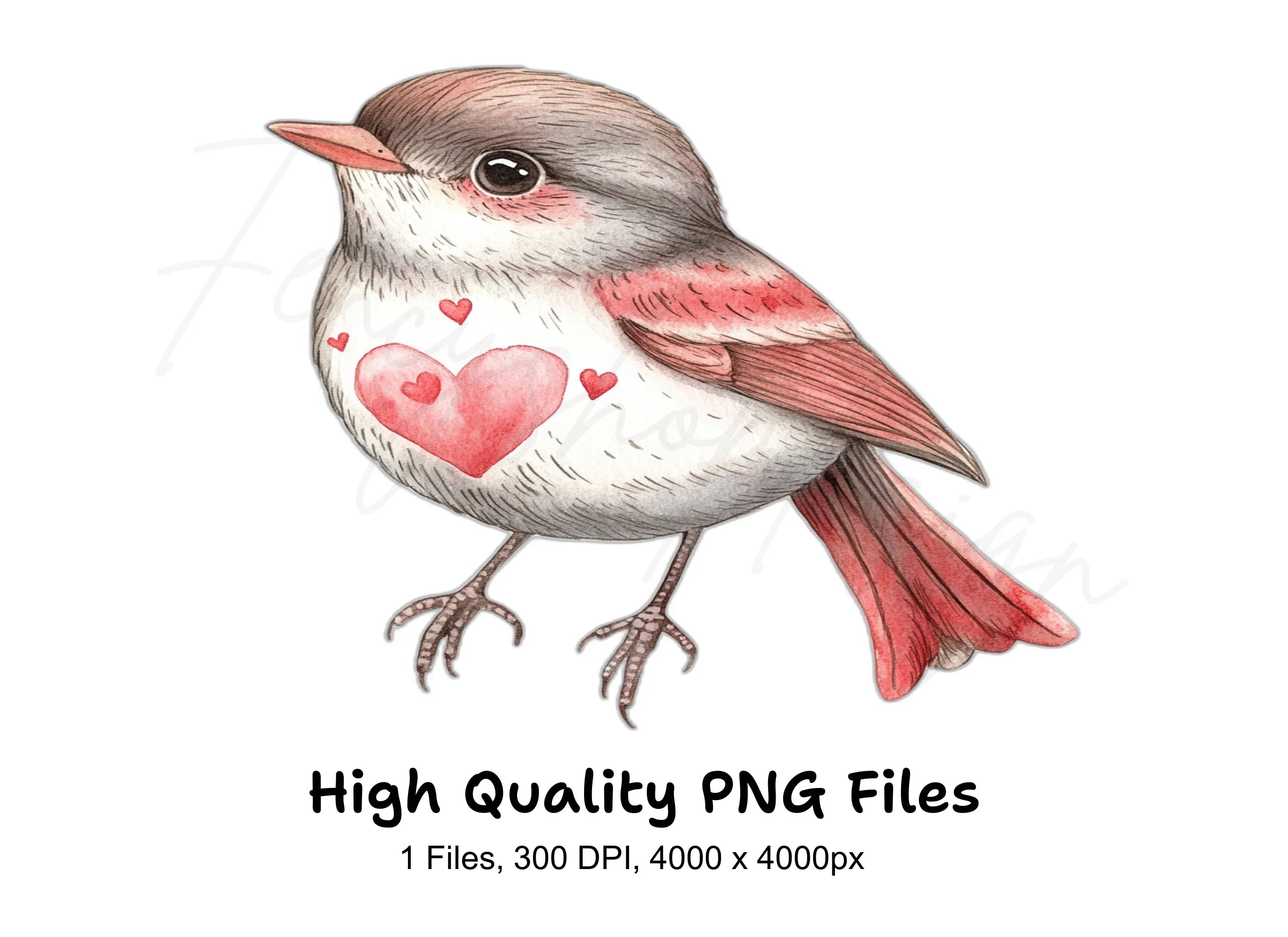Cute Bird with Hearts Clipart Bundle