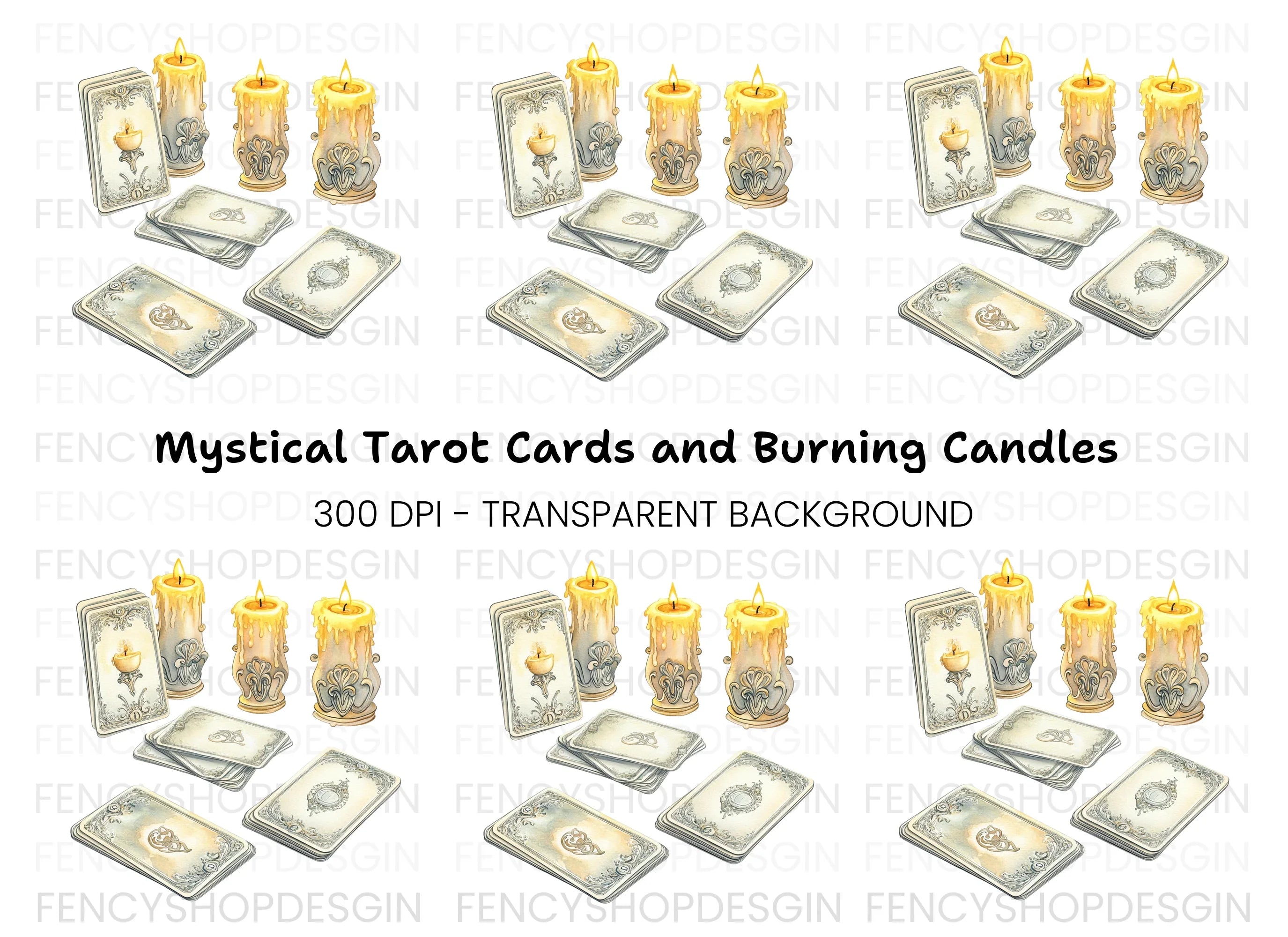 Mystical Tarot Cards and Candles Clipart Bundle