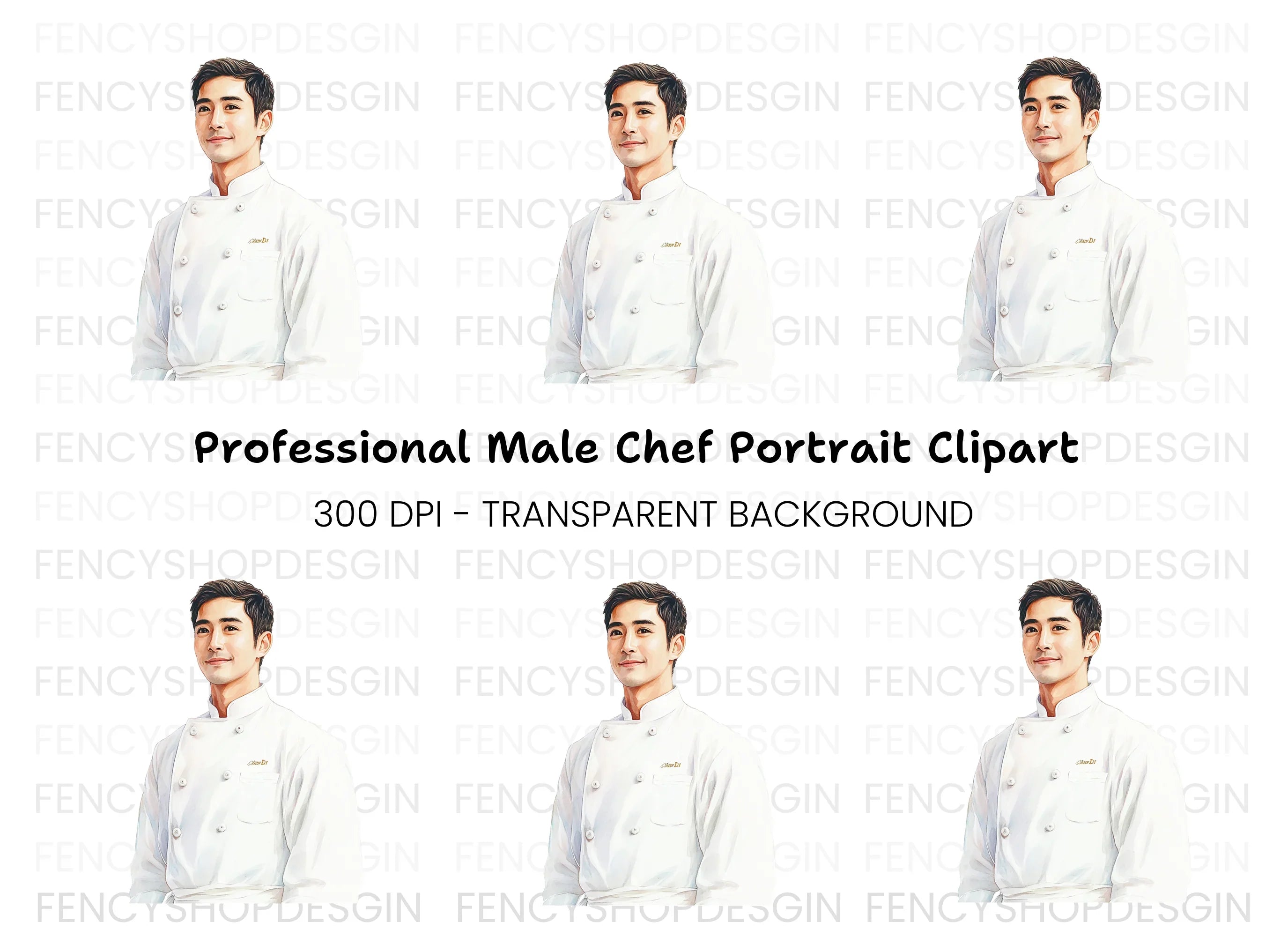 Smiling Male Chef Portrait Clipart Bundle
