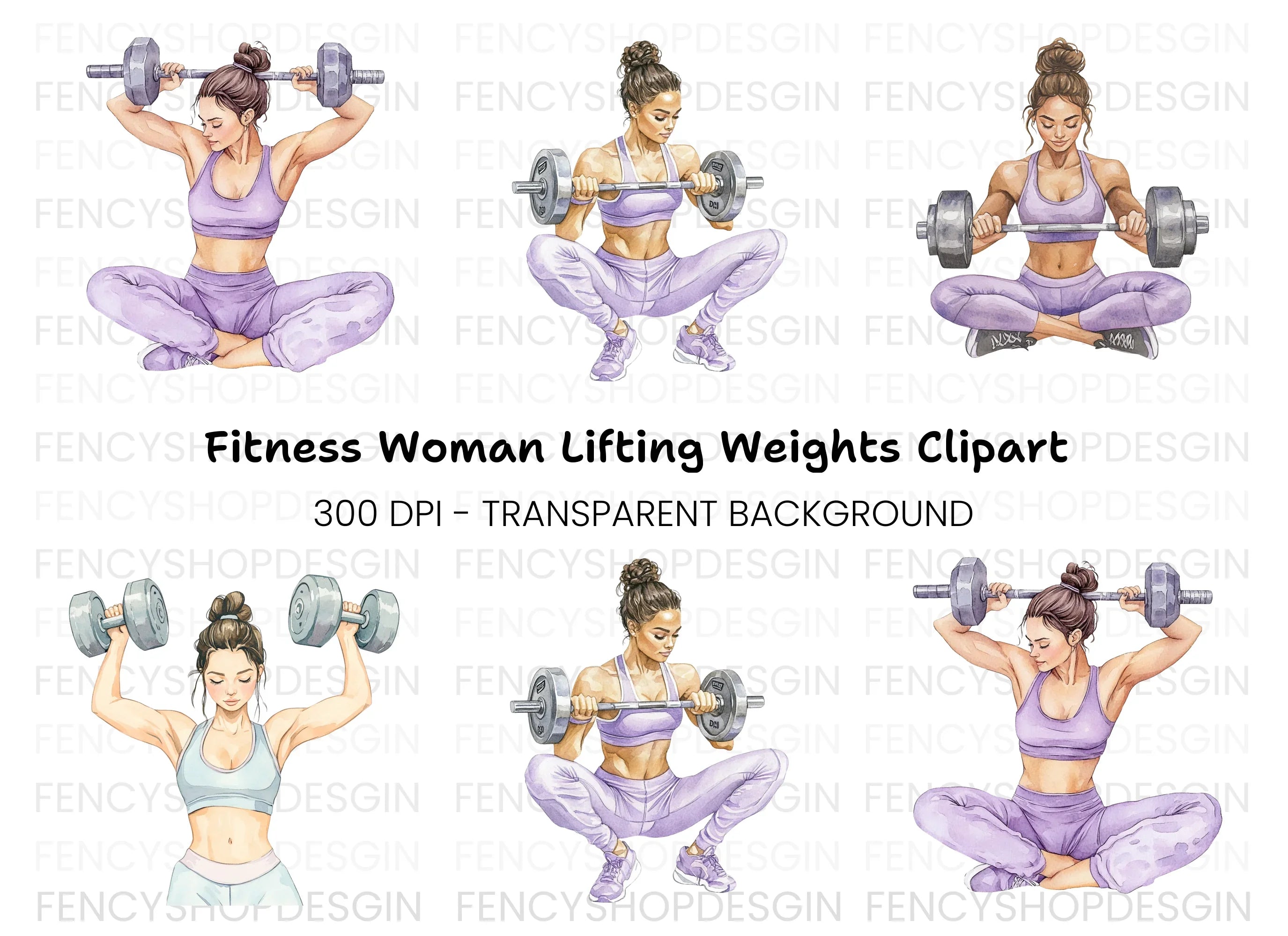 Strong Woman Weightlifting Clipart Bundle