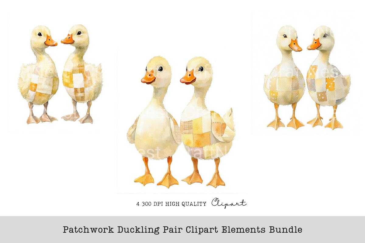 Patchwork Duckling Pair Elements Clipart Bundle