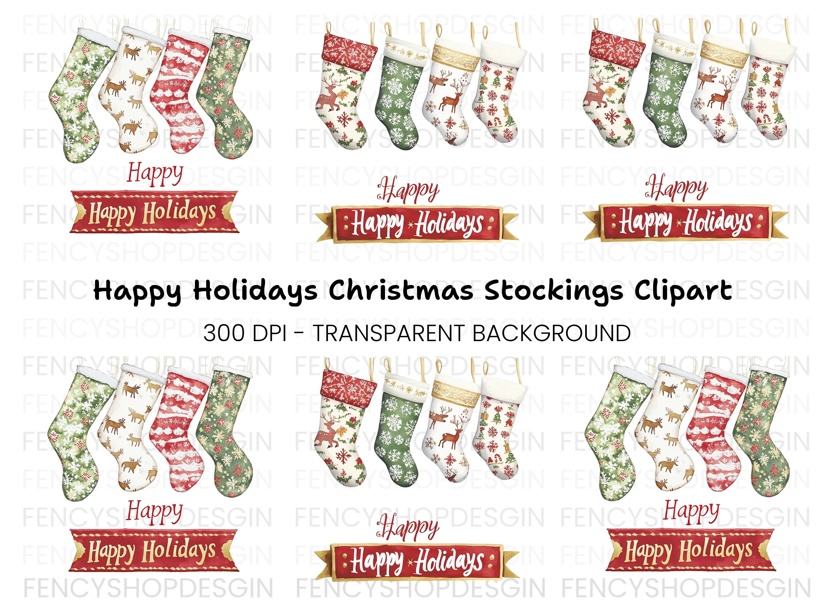 Christmas Stockings and Banners Clipart Bundle