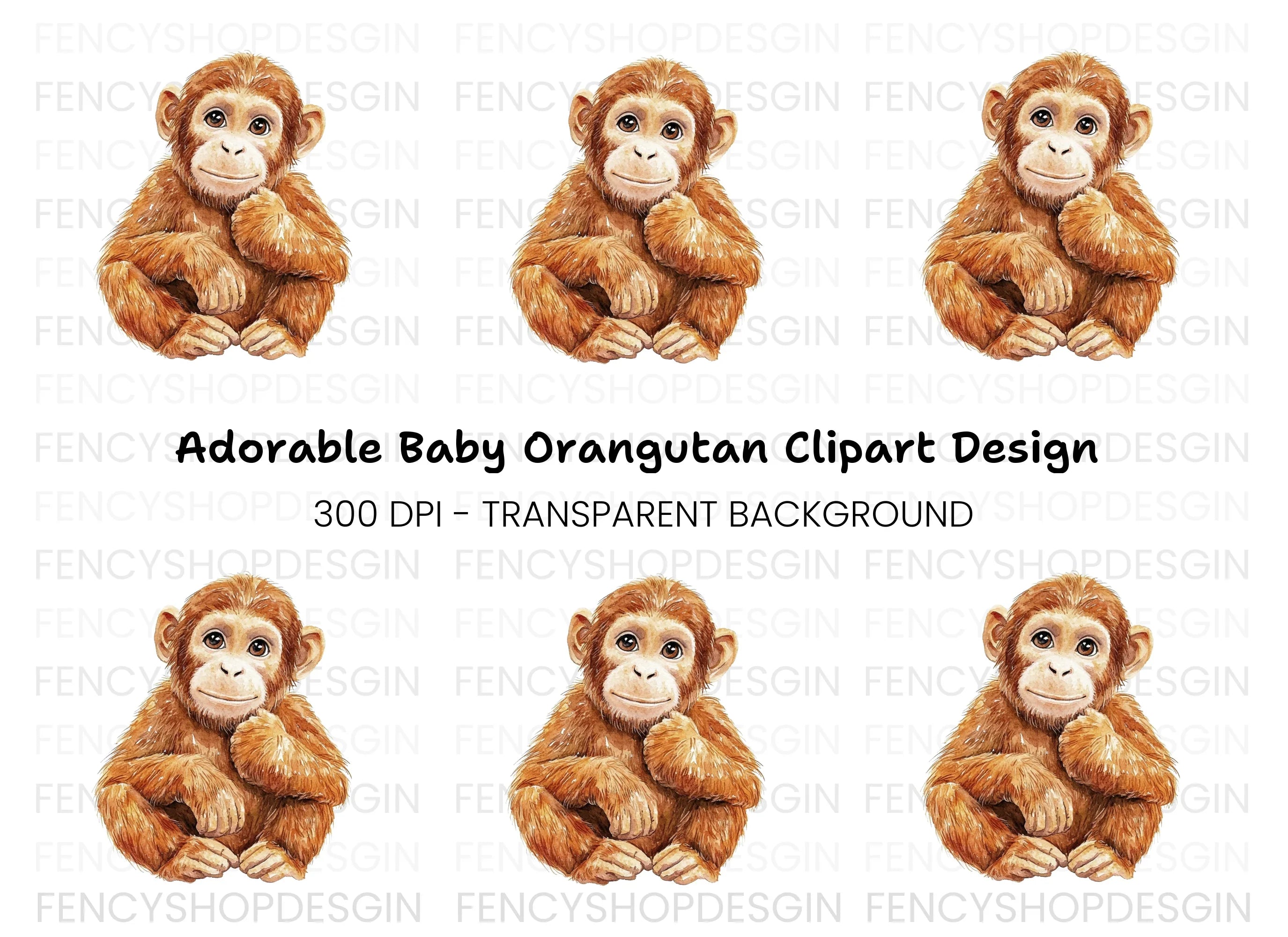 Cute Baby Orangutan Clipart Bundle