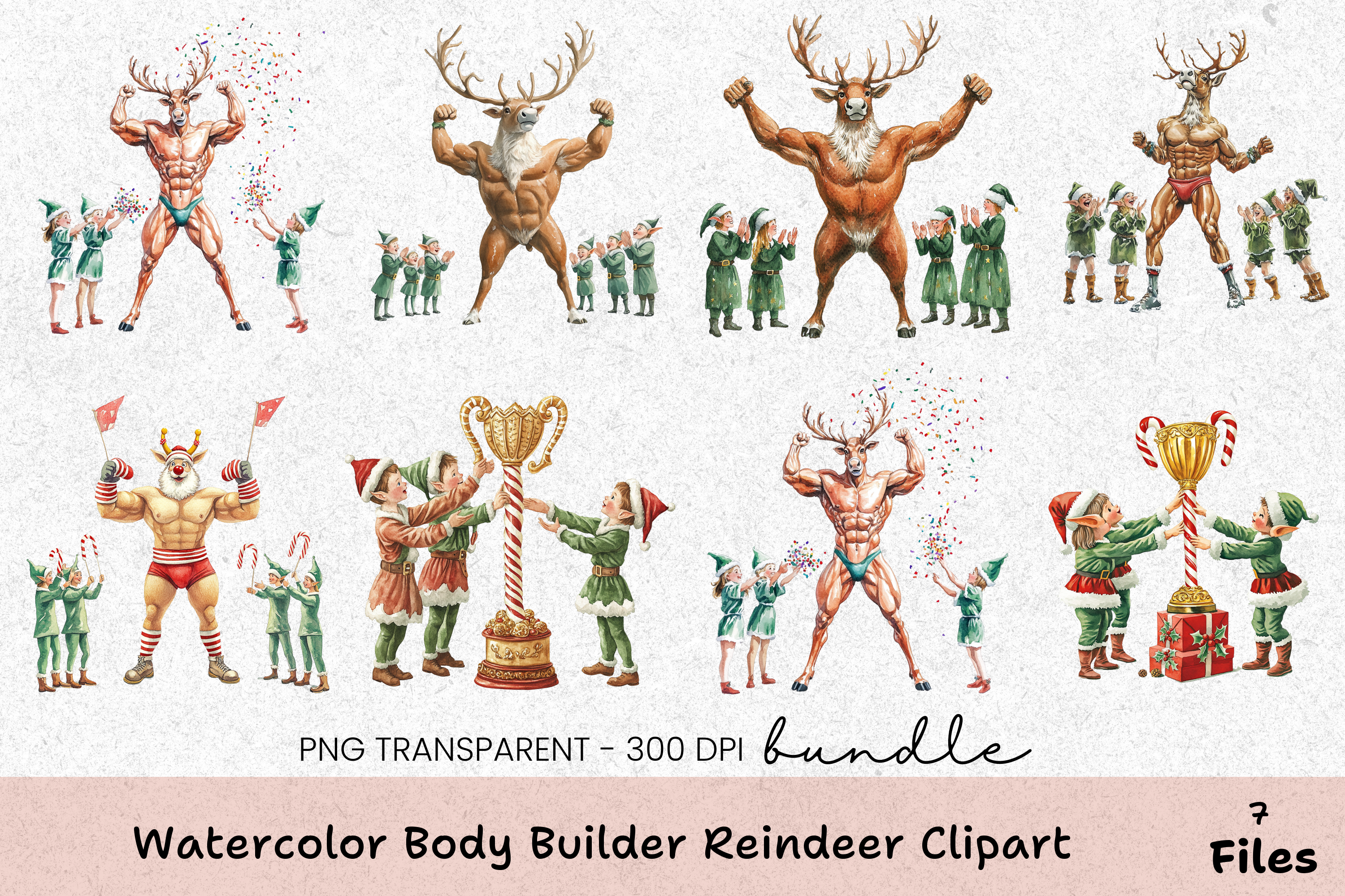 Bodybuilder Reindeer Clipart Bundle