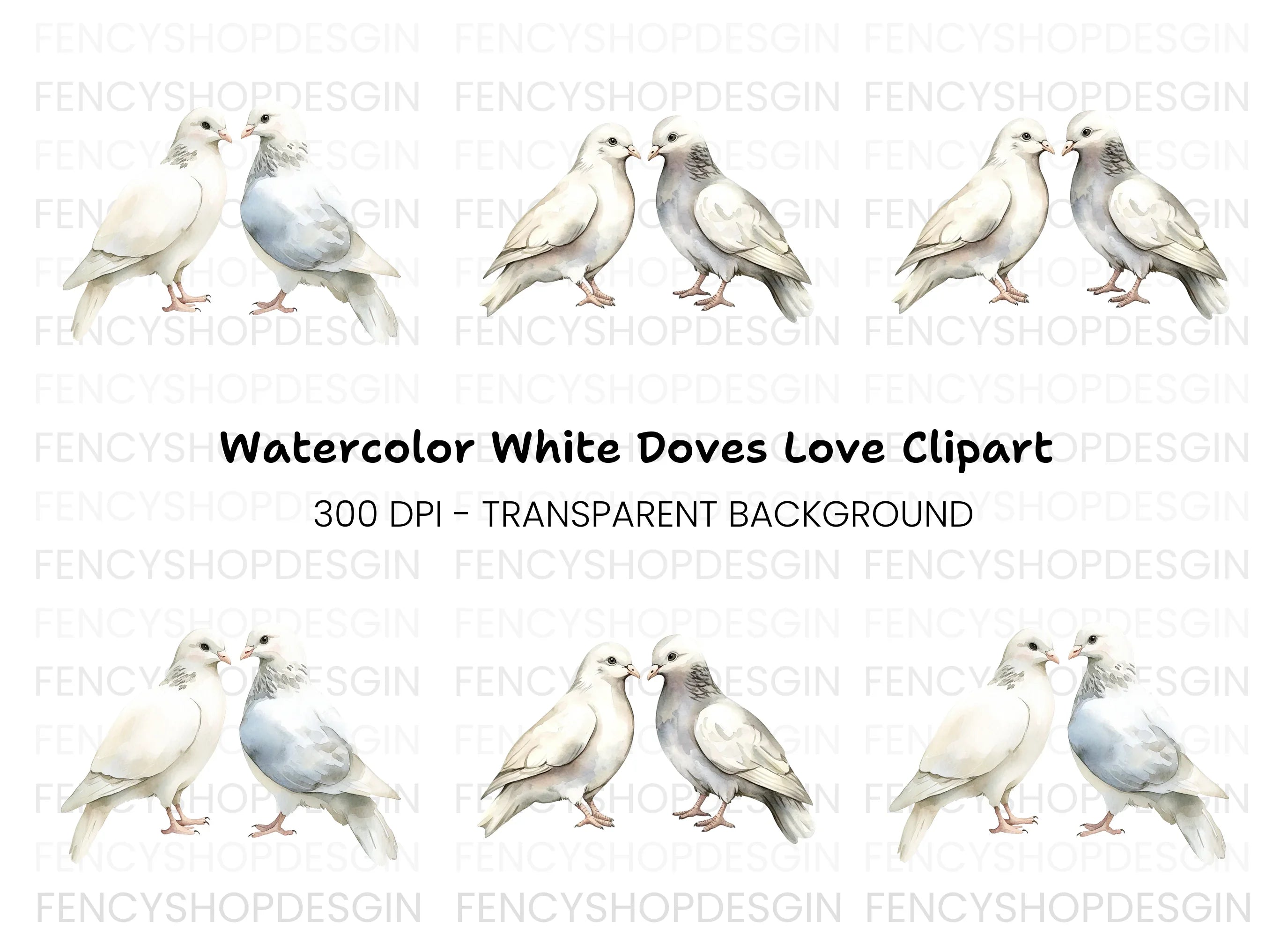 White Dove Pair Clipart Bundle