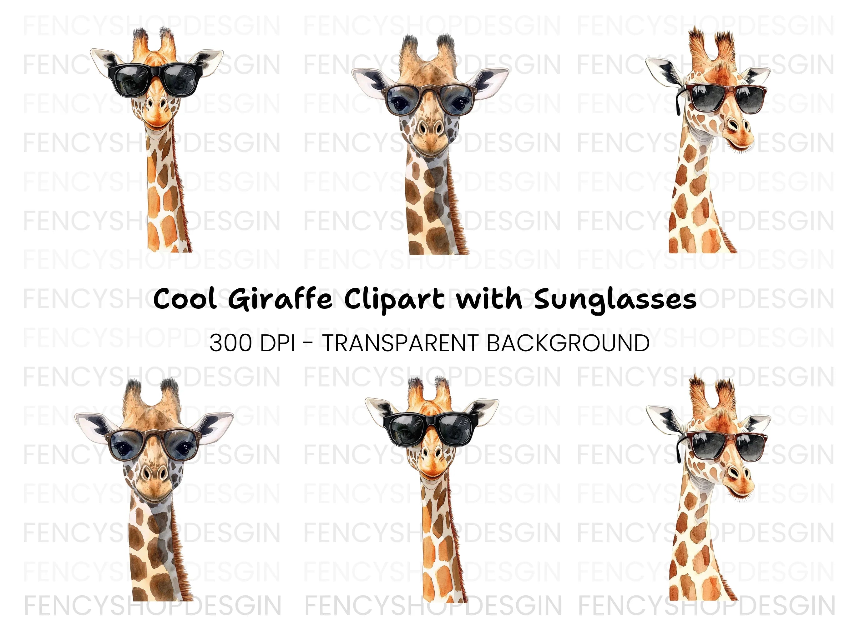 Cool Giraffe With Sunglasses Clipart Bundle