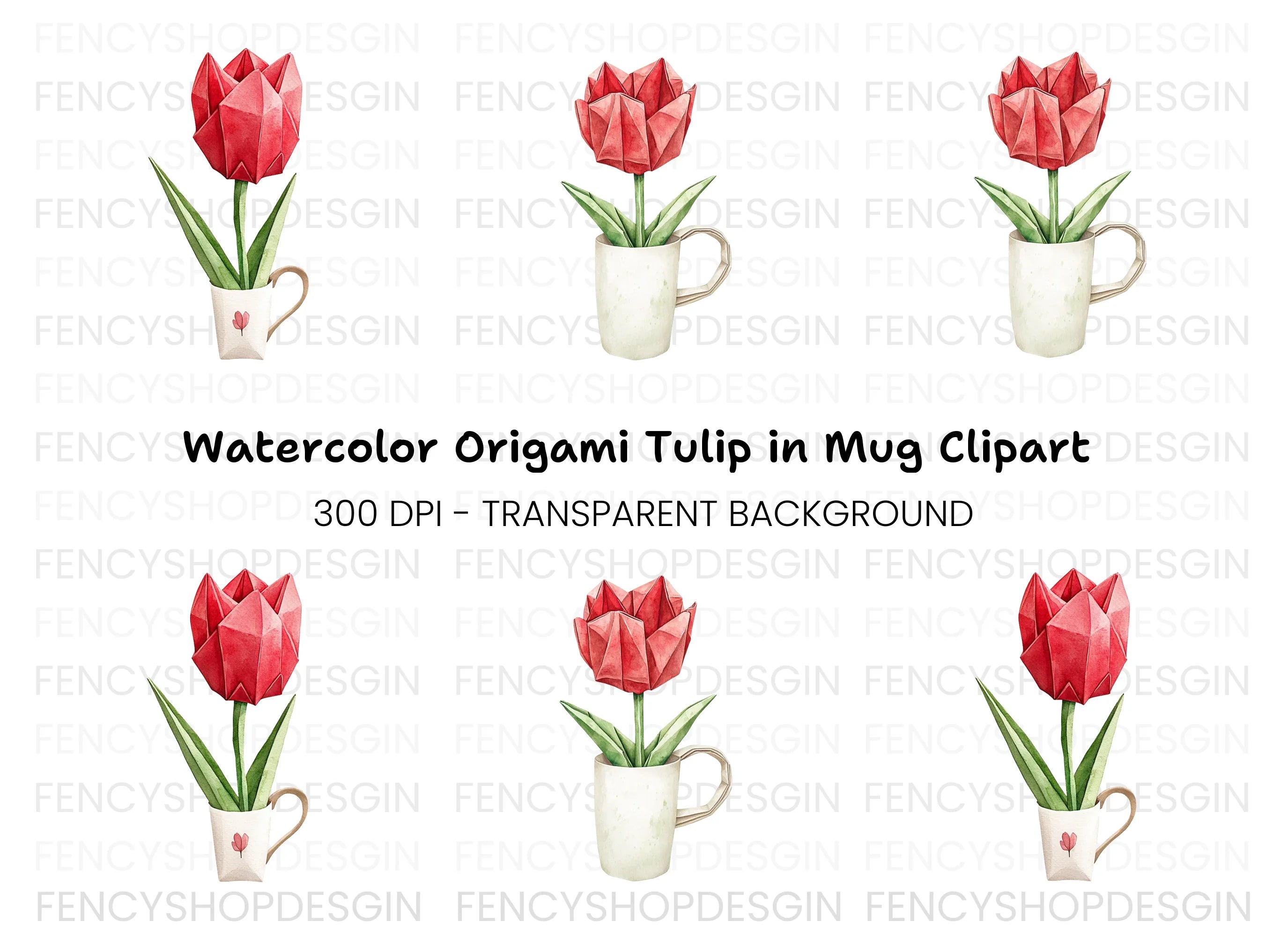 Origami Tulip Clipart Bundle