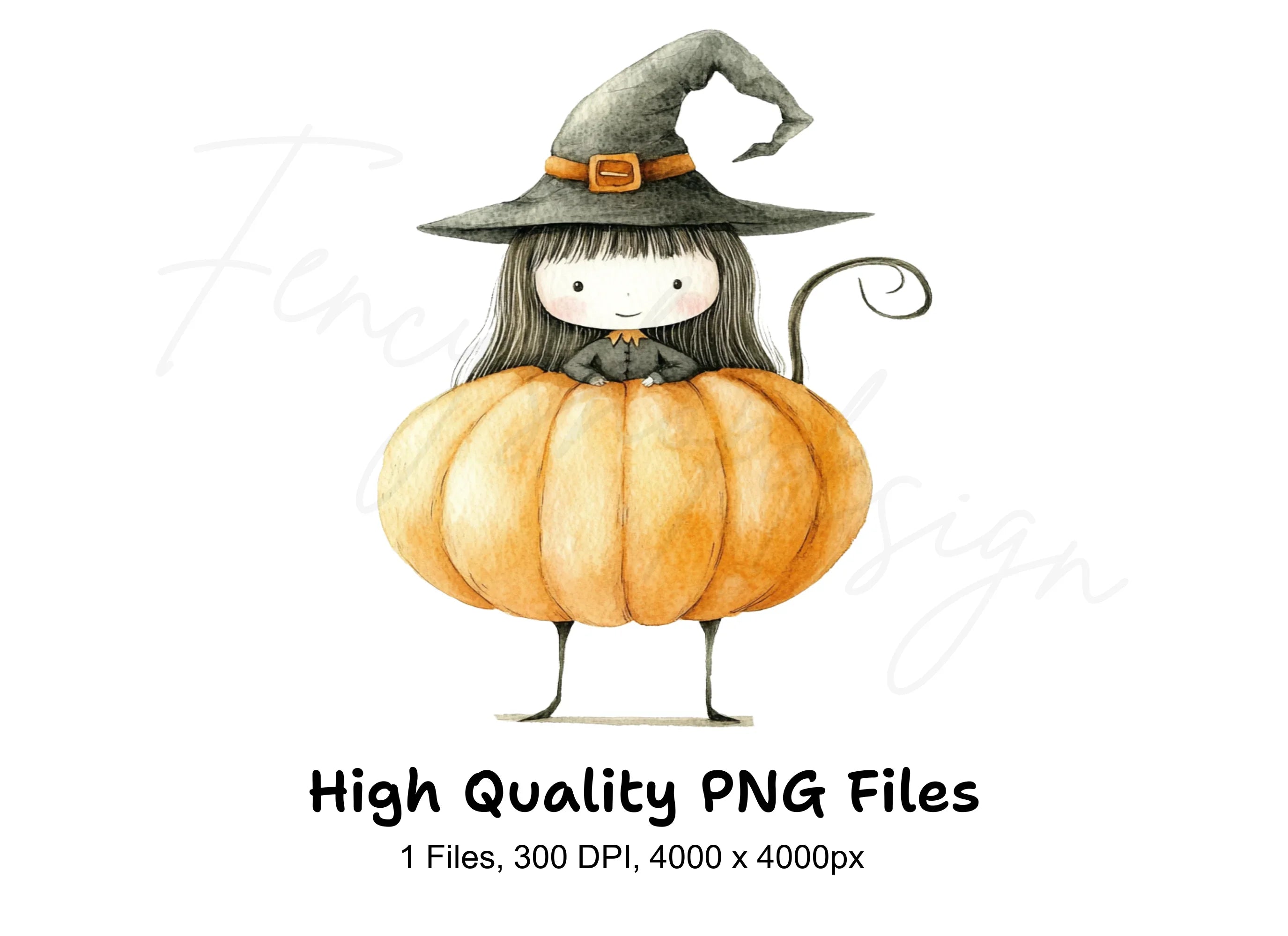 Cute Witch Girl in Pumpkin Clipart Bundle