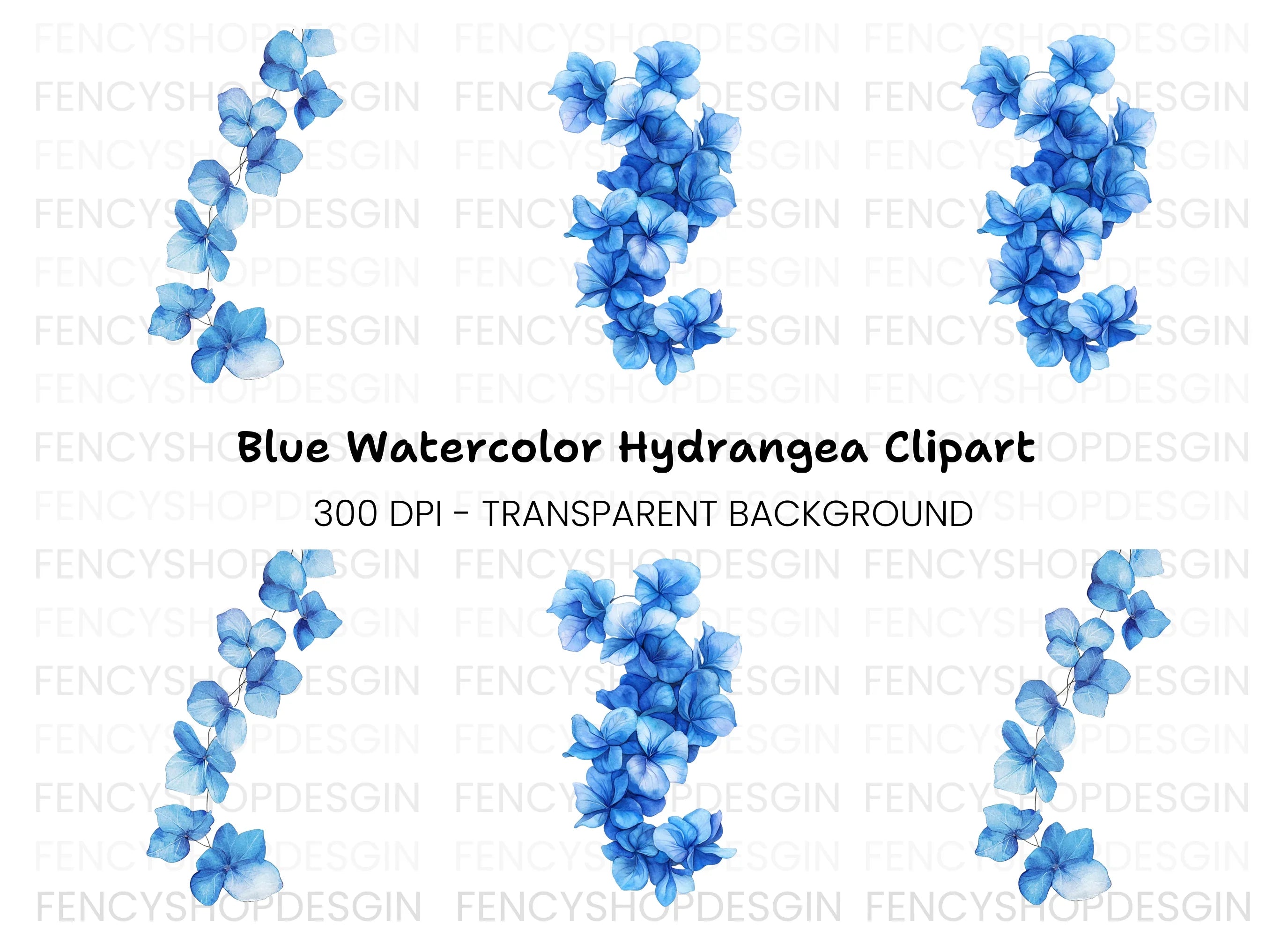 Blue Hydrangea Floral Clipart Bundle
