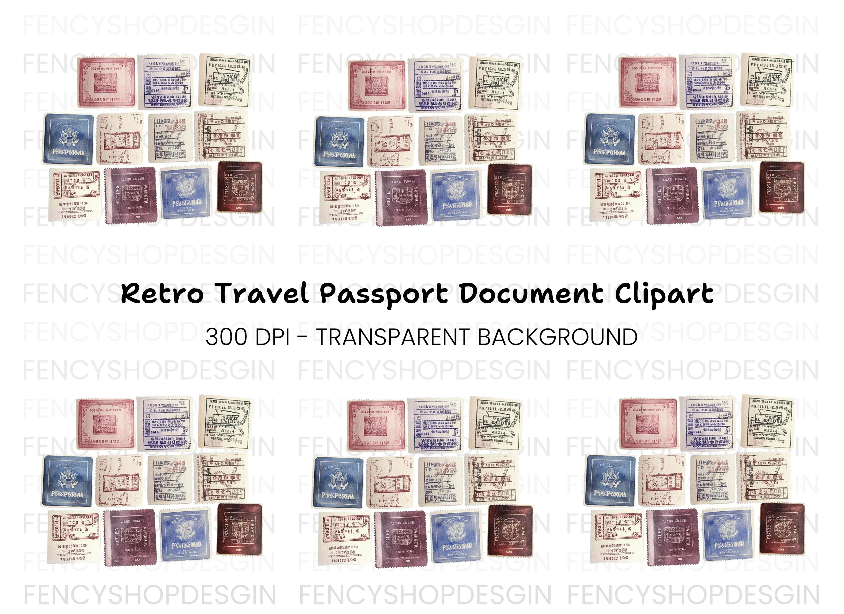 Old World Travel Stamp Clipart Bundle