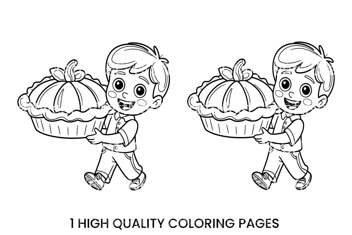 Boy Carrying Pumpkin Pie Coloring Books