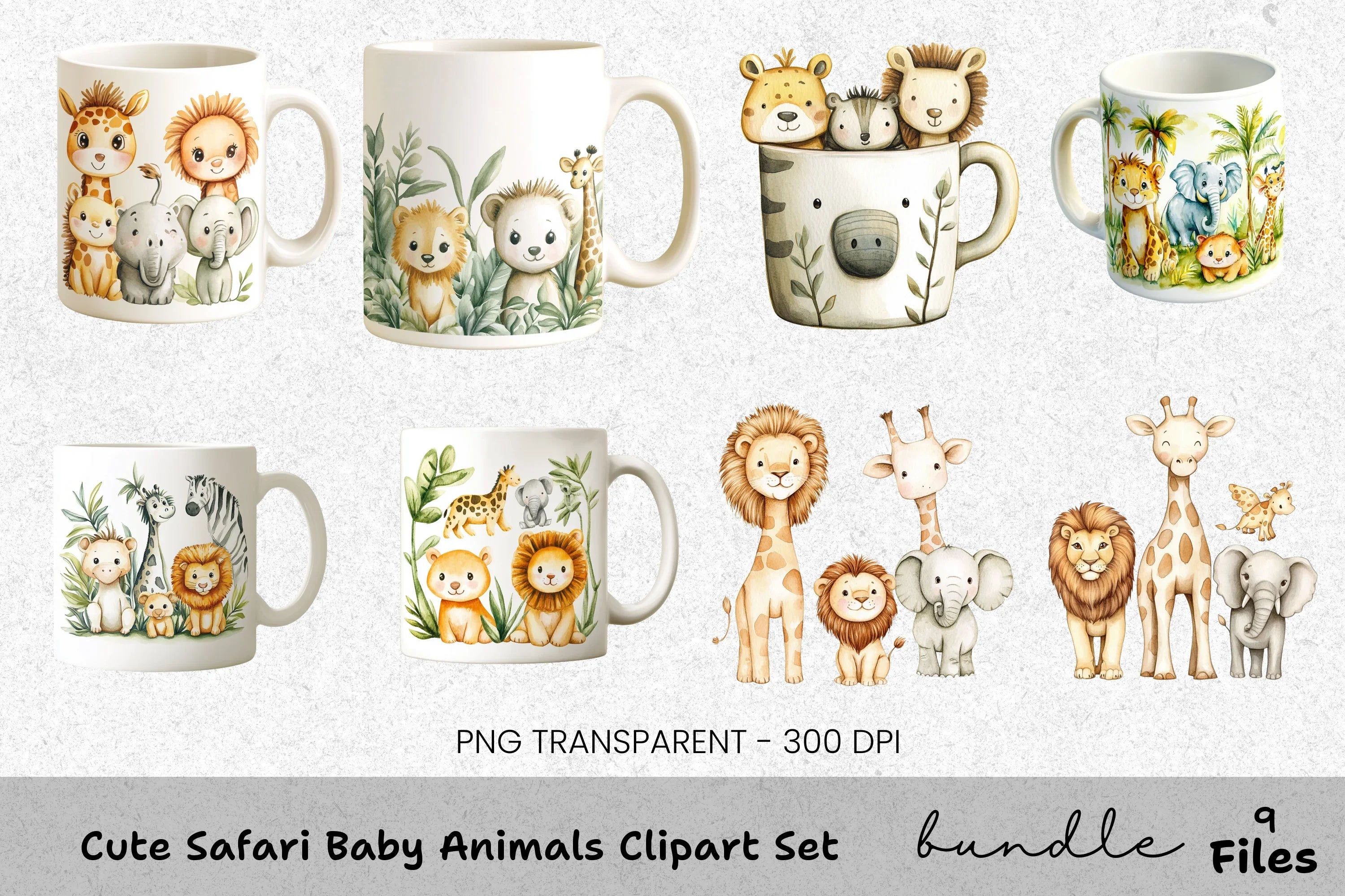 Cute Safari Baby Animals Clipart Bundle