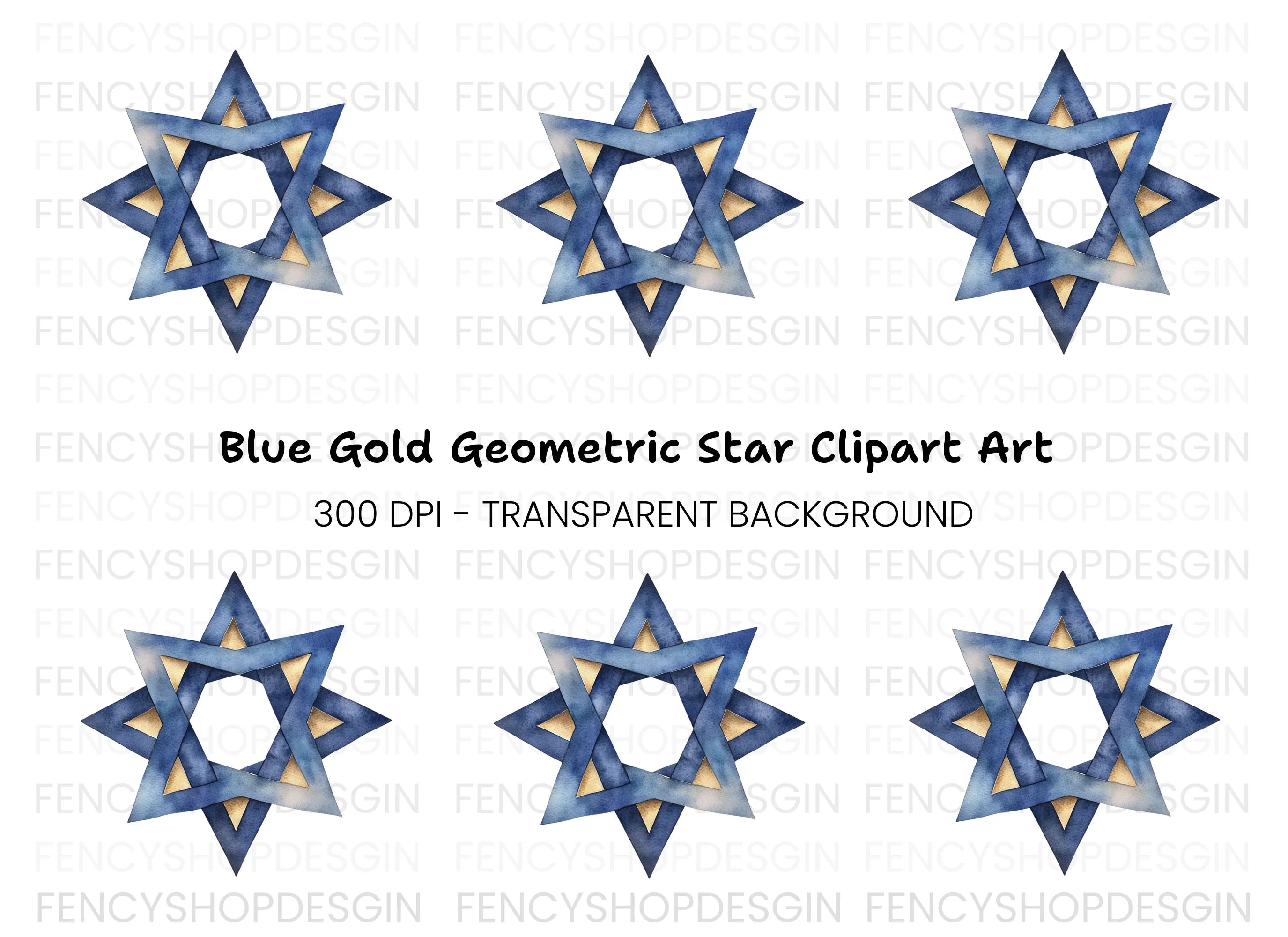 Geometric Blue and Gold Star Clipart Bundle