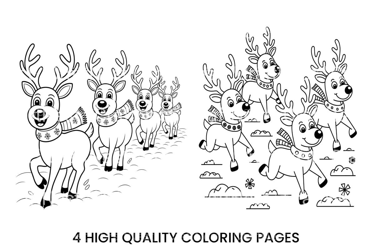 Cute Reindeer Winter Scene Coloring Books