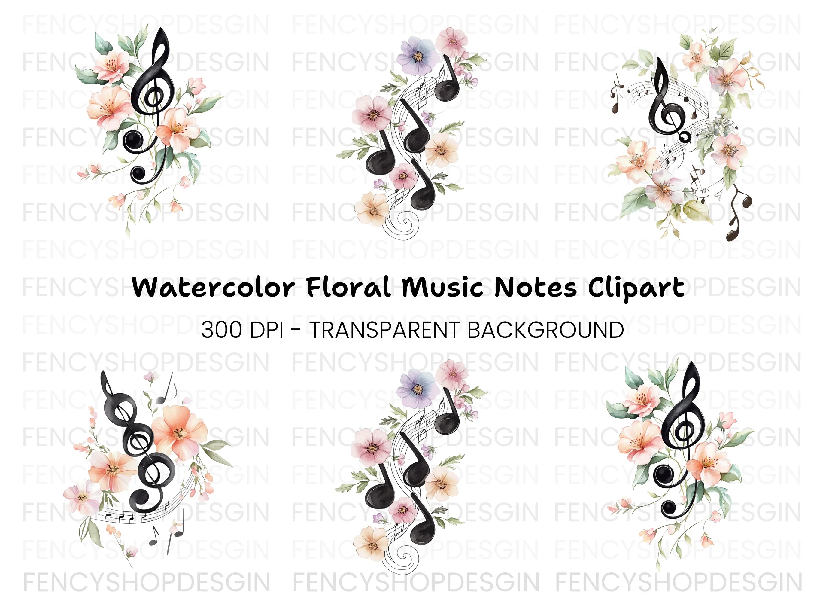 Floral Music Notes Clipart Bundle